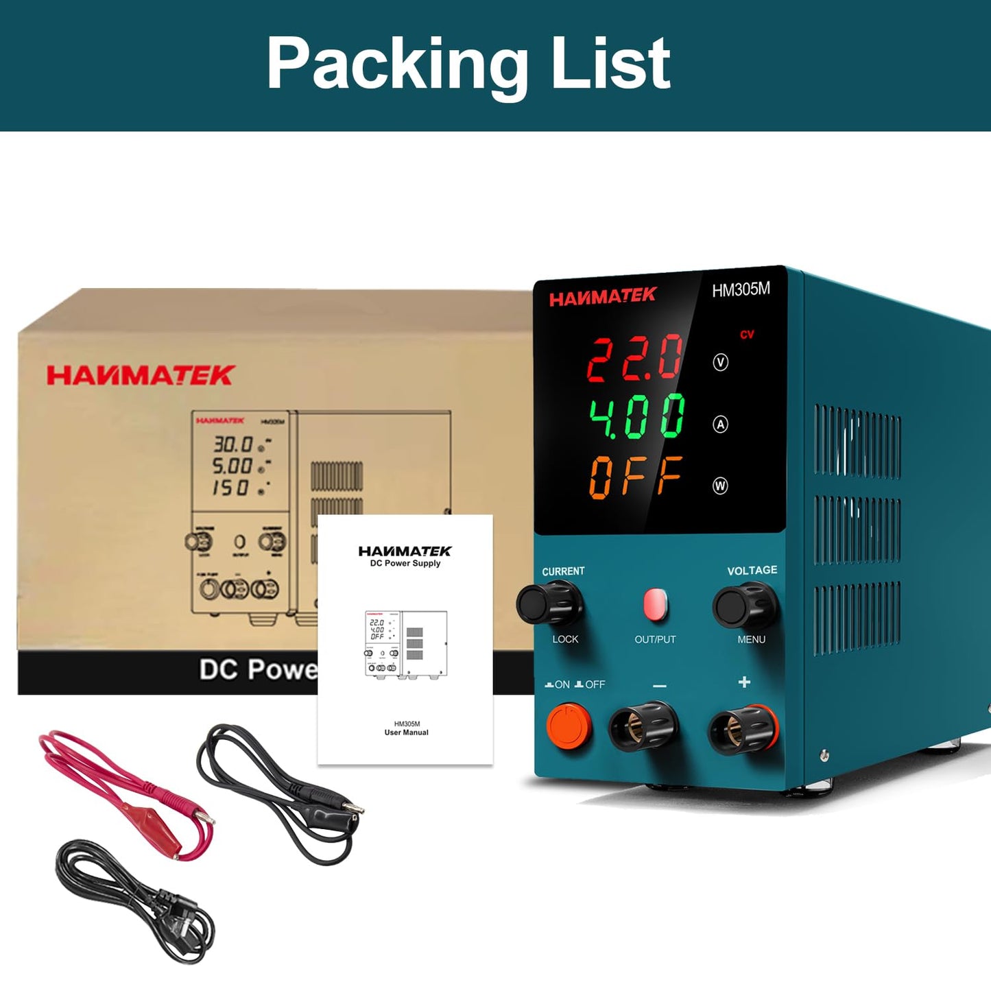 HANMATEK DC Power Supply Variable, 0-30V 0-5A Adjustable Switching DC Regulated Bench,CC CV Mode,Power Supply with High Precision 3-Digit LED Display Value HM305M