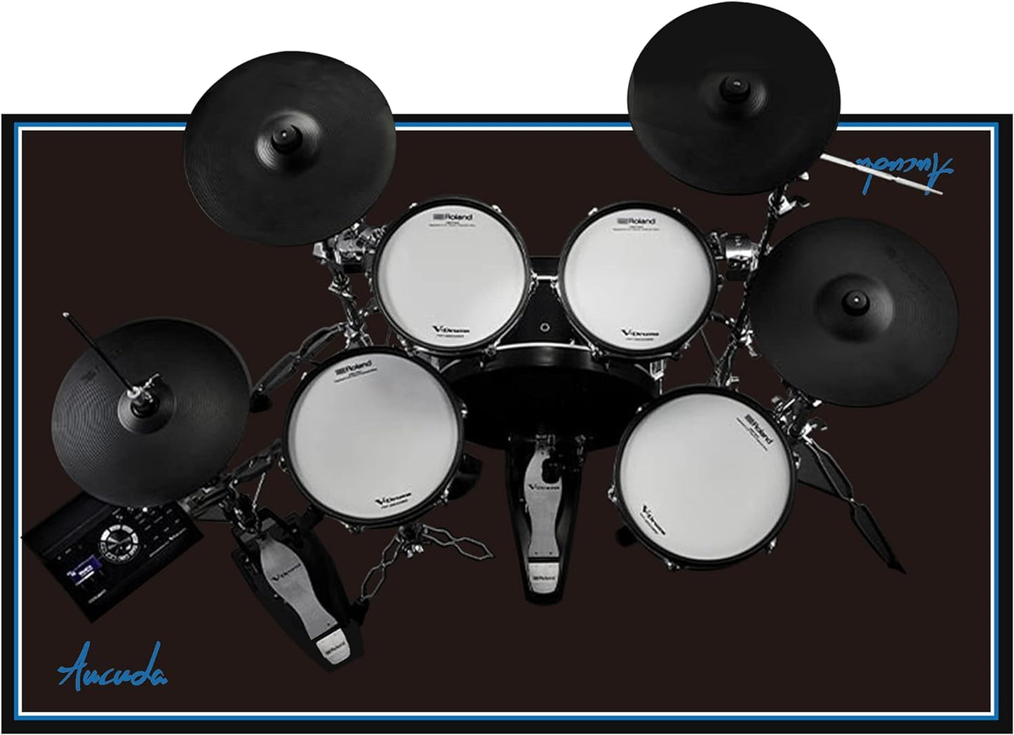 Aucuda Drum Rug, 4x4 ft Drum Mat, Electrical Drum Carpet, Tightly Woven Fabric Music Rug with Non-Slip Grip Bottom, Soundproof Rug Pads for Drum Set