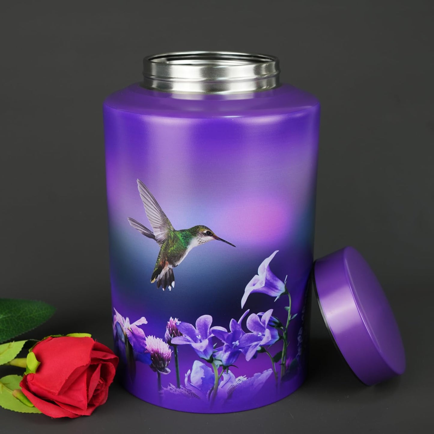 Large Cremation Urns for Adult Male Female Ashes, Up to 220 lbs Decorative Funeral Purple Keepsake Memorial Urn for Human Women Man Dad Mom Ashes with Velvet Bag(Hummingbird)