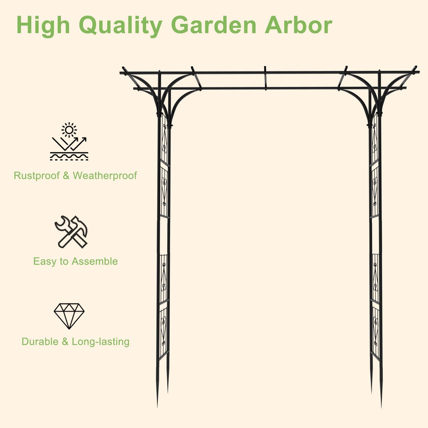OUSHENG 7FT Garden Arch Arbor, Steel Frame Stand Trellis for Climbing Plants, Outdoor Archway Gate for Wedding Ceremony Decoration Party Vines Lawn Courtyard Patio Backyard