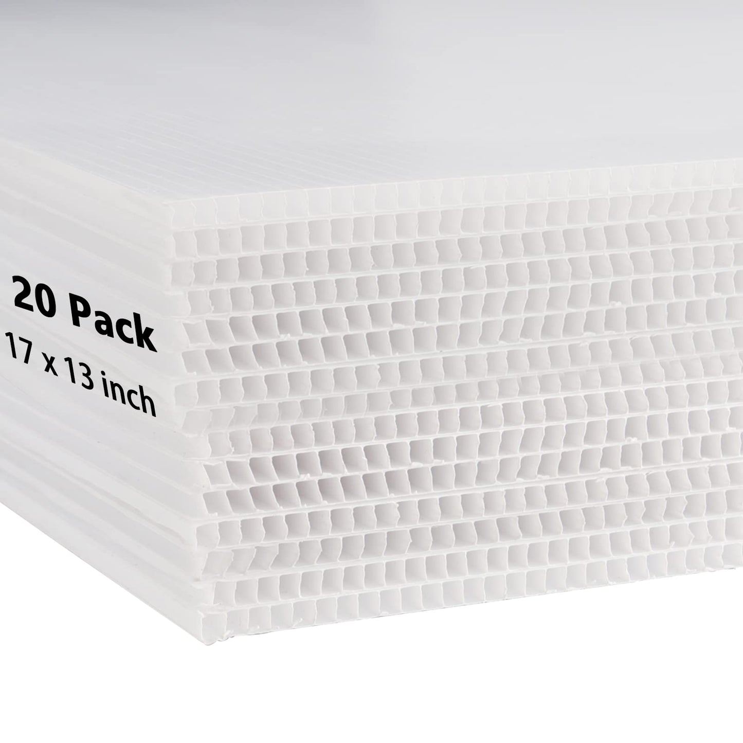 MOUYAT 20 Pack 17 x 13 Inches White Plastic Corrugated Sheets, 5/32 Inch 4mm Corrugated Plastic Sign Board, Rectangular Waterproof Blank Yard Sign Board for Courtyards, Lawns, Gardens