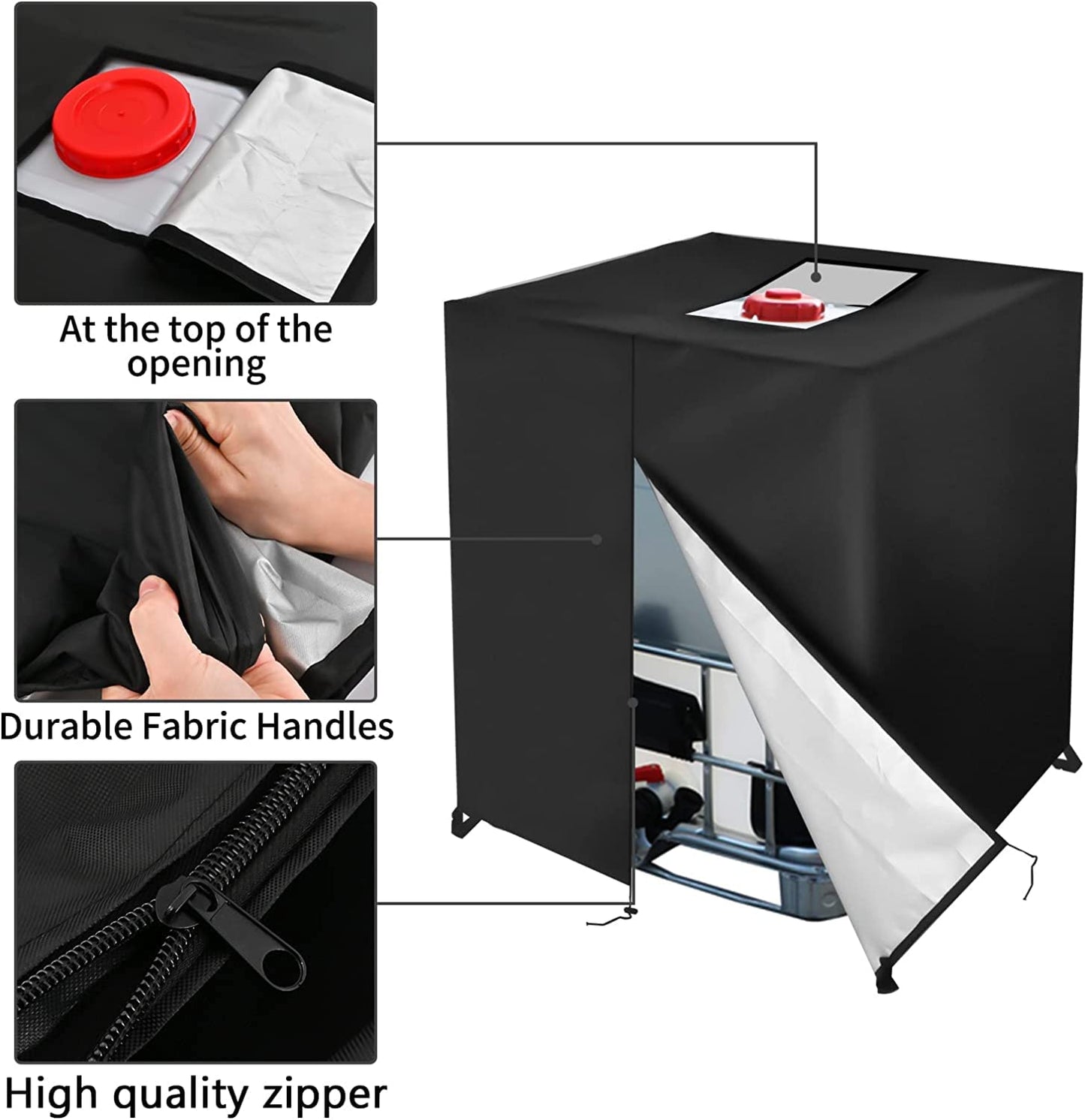 IBC Tote Cover,DWcouple IBC Water Tank Cover for 1000L IBC Tank Container, Water Tank Dustproof Protective Sun-resistant IBC Outdoor Cover with Zip for Tank Rain Tank Container (Black)