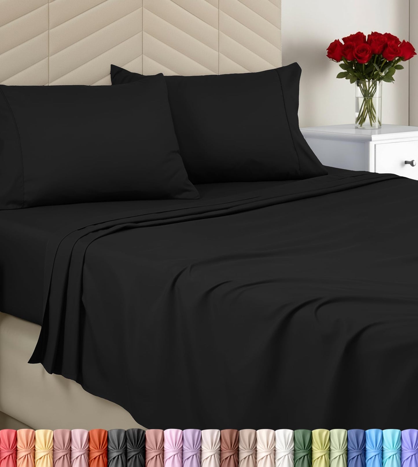 Utopia Bedding King Sheet Set - Brushed Microfiber - Soft Bed Sheets for King Size Bed - Luxury Bedding Sheets with Fitted Sheet, Flat Sheet & 2 Pillow Cases - Deep Pocket (Black)