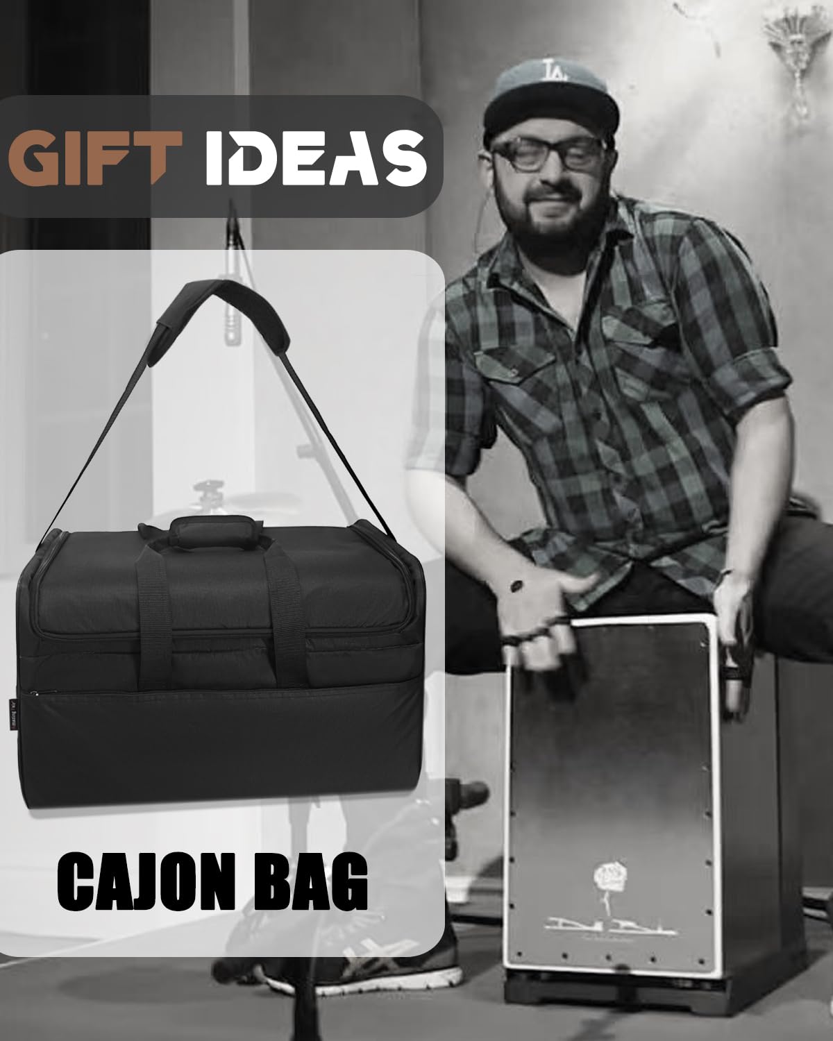 Amazing Fair Large Cajon Box Drum Carry Bag with Carry Handle and Shoulder Straps (Black, 13.5"×21"×14")