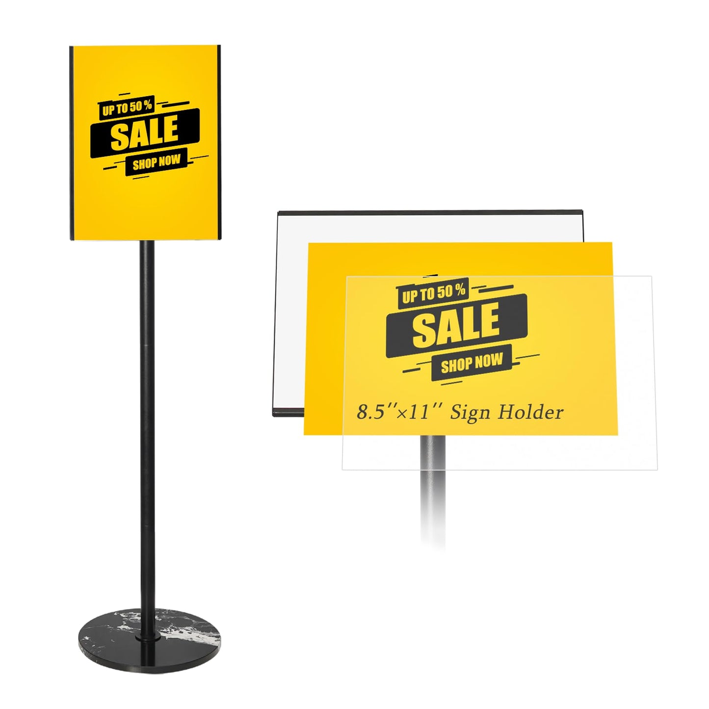 HANPIU Sign Holder 8.5 x 11 Inch Poster Sign Stand - Rotating Display Sign Holders Stand for Business Supermarket Promotions Advertising Signs Holder Floor Stand Adjustable Sign Display Stand Vertical and Horizontal View