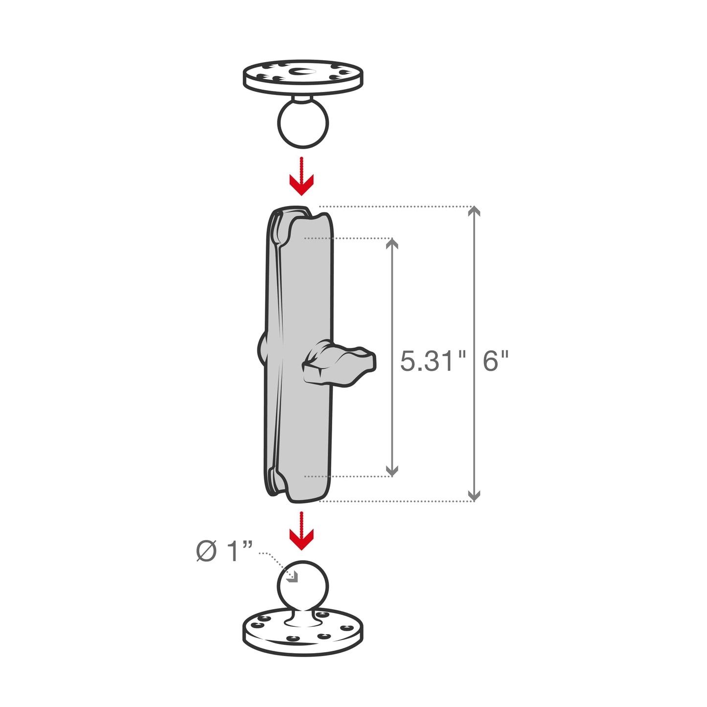 Ram Mount Long Double Socket Arm for 1-Inch Ball Bases