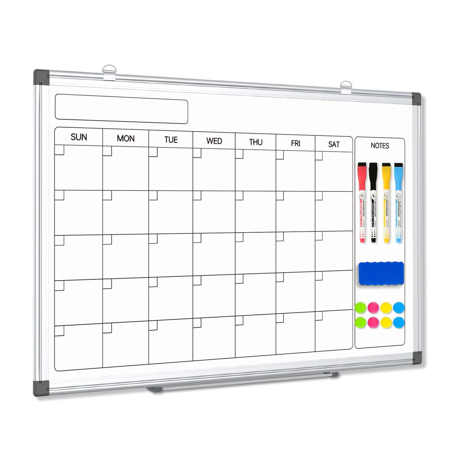 AMUSIGHT Double-Sided Whiteboard Calendar, 36" x 24" Dry Erase Calendar for Wall, Aluminum Frame White Board Planner Monthly Marker Board for Kitchen, Memo, School, Home, Office