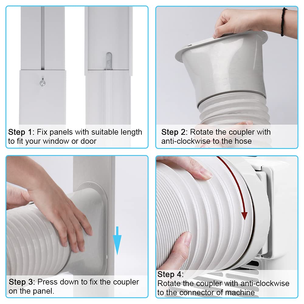Kerykwan Portable Air Conditioner Window Door Kit with 5.9 Inch Exhaust Pipe Adjustable AC Channel Ventilation Kit Universal AC Sealing Panel for Horizontal Window and