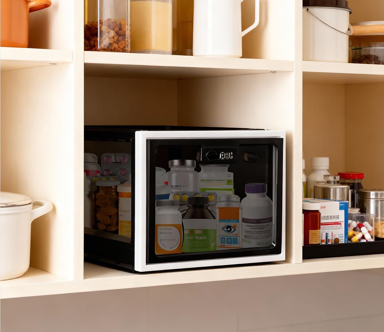 Lockable Box, Medicine Lock Box for Safe Medication, Premium Material Lockable Storage Box Locking Organizer Bin for Fridge Food/Snacks/Phone/Tablet Jail/Home Safety