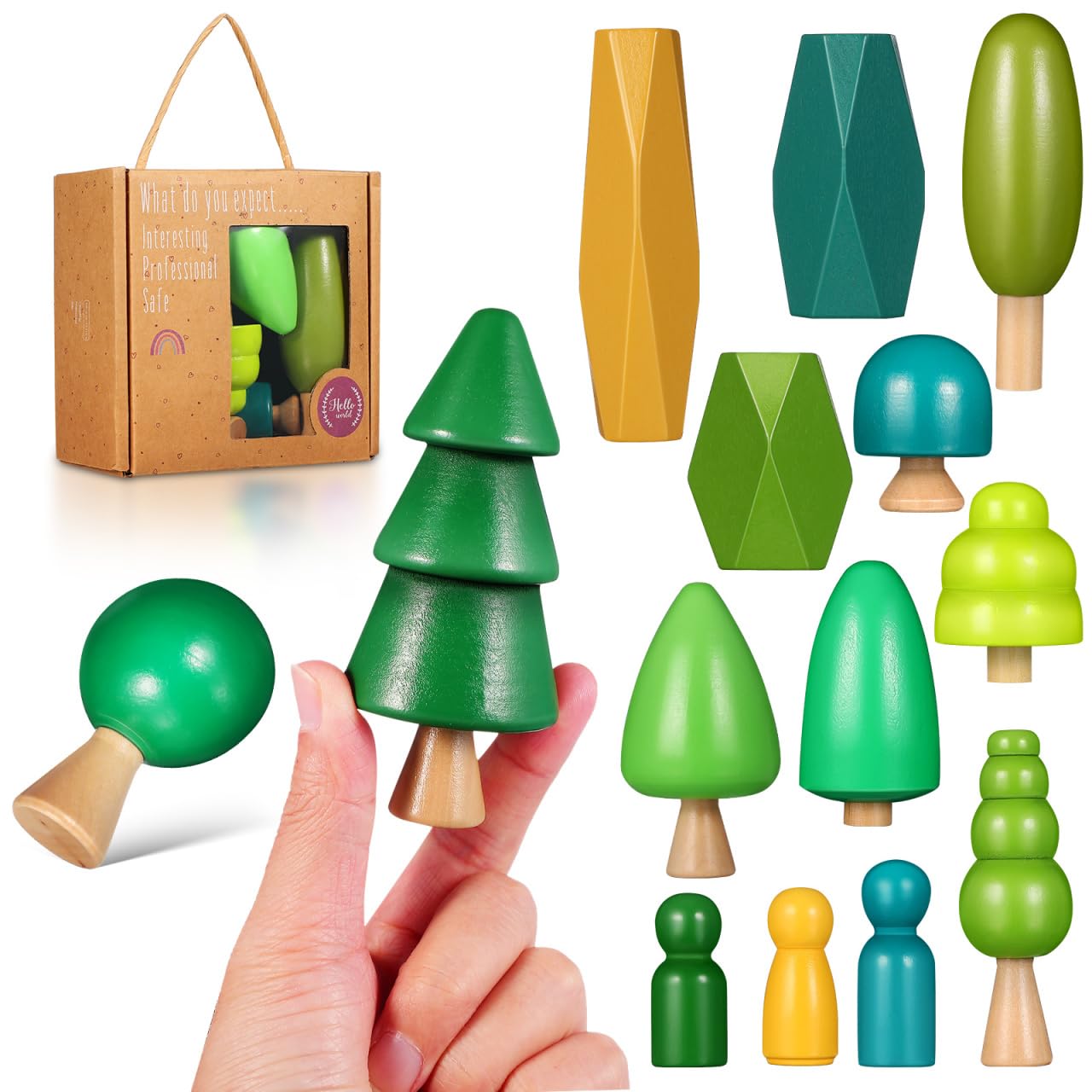 Totority Wooden Tree Figures Set Mini Suit Wooden Montessori Tree Decorations Small for 14+