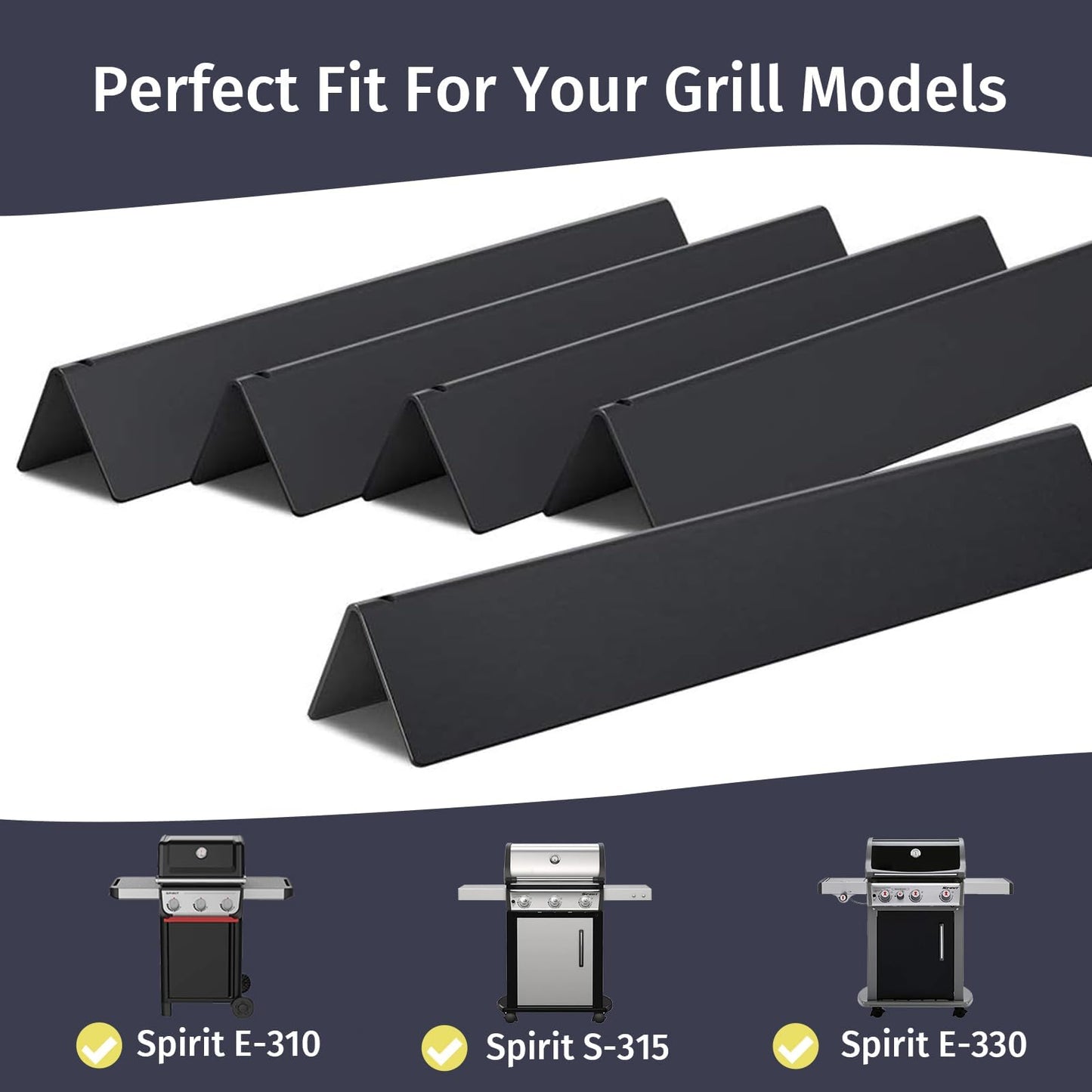 X Home 15.3-Inch Heavier Flavorizer Bars for Weber Spirit & Spirit II 300 Series, Spirit II E-310 (Front-Mounted Control) Grill Parts, Porcelain-enameled, 5-Pack