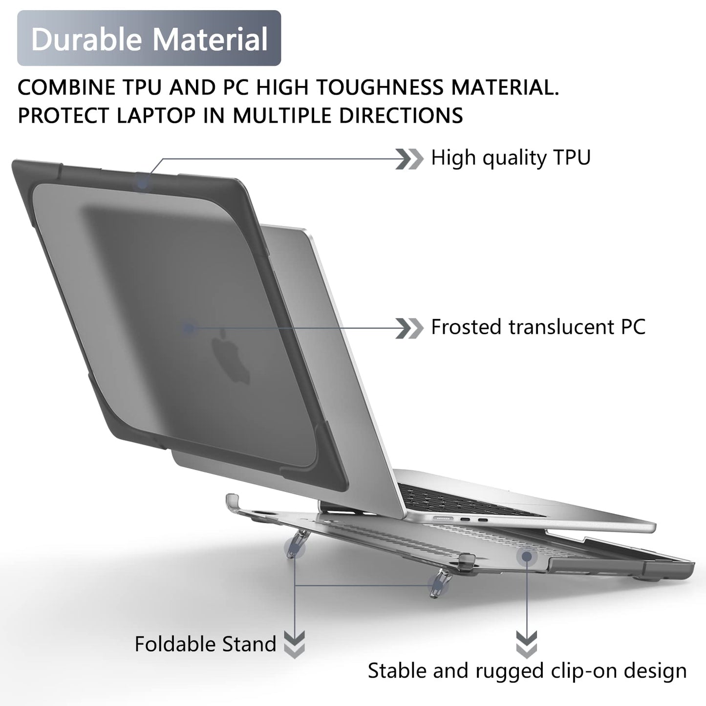 Batianda FlexStand Heavy Duty Case for MacBook Air 13.6 inch, Matte Gray