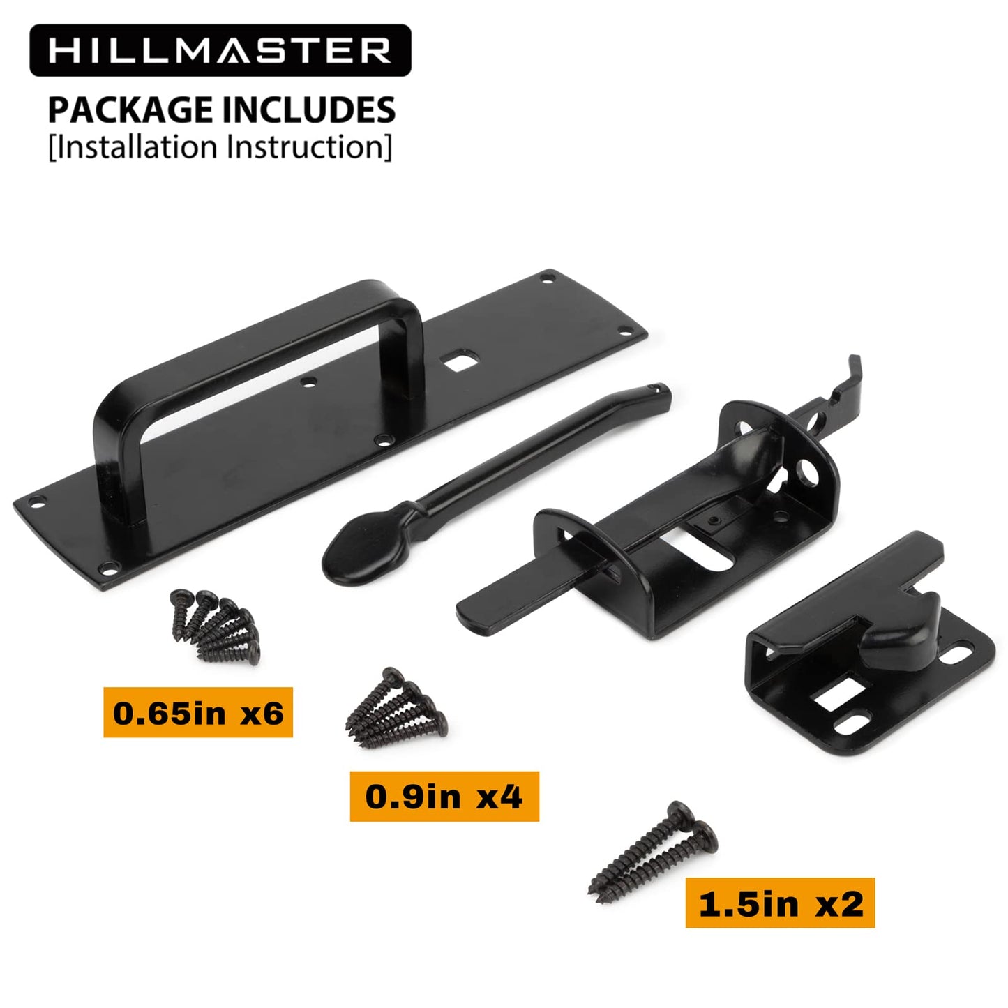 Hillmaster Self-Closing Thumb Gate Latch - Heavy Duty for Wooden, Metal & Vinyl Fences - Black Finish