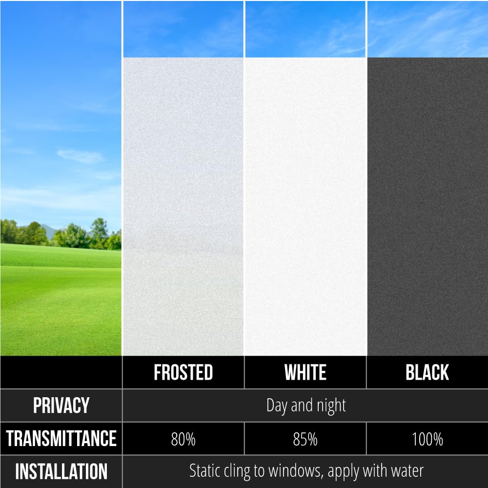 Gorilla Guard Two Way Sun Blocking Window Privacy Film, 23.6" x 78.7”, Strong Static Clings to Glass Windows, Peel and Stick, Removable Stickers, Decorative Bathroom Door Coverings, Frosted