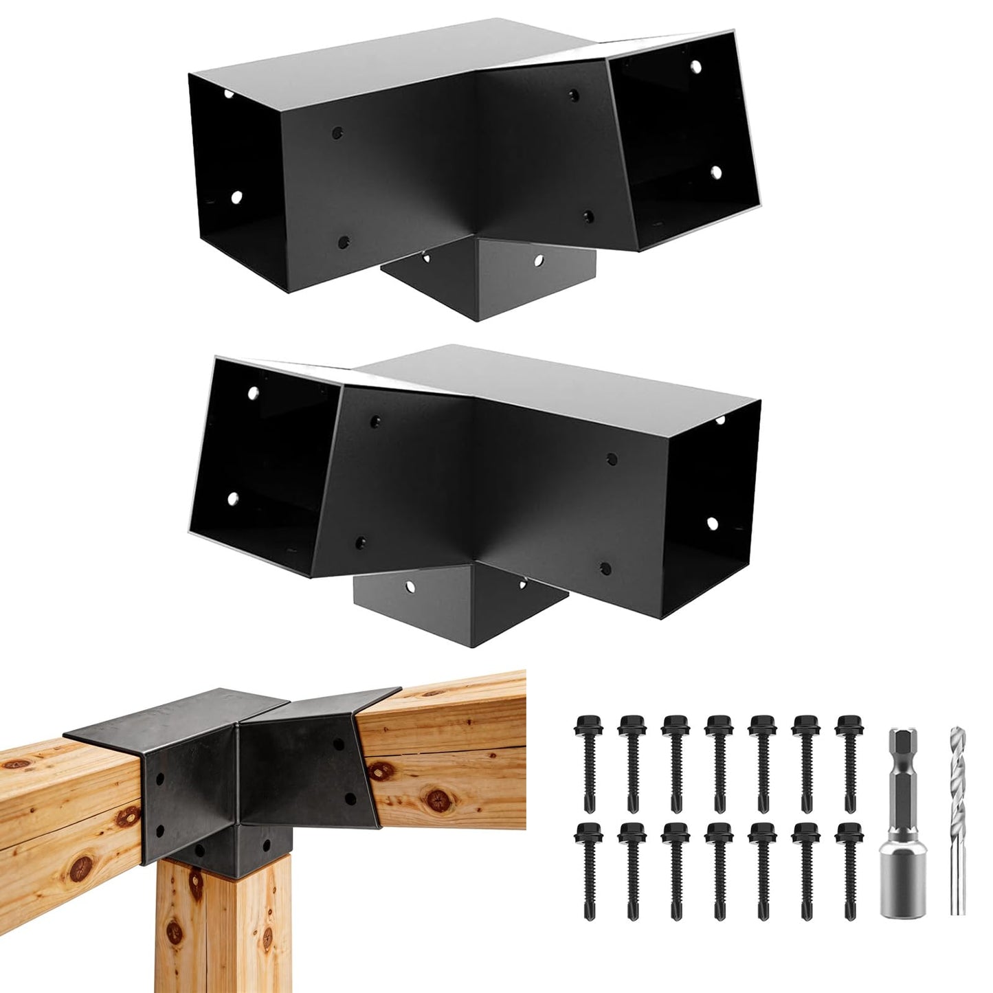 Qrooviiy 15 Degree Pegola Bracket Kits,3-Way Right Corner Woodwork Brackets for 4" x 4" (Actual:3.5"x3.5") Lumber,DIY Gazebo Brackets for Patio Pergolas, Gazebos, Log Cabin W/Hardware - 2Pack