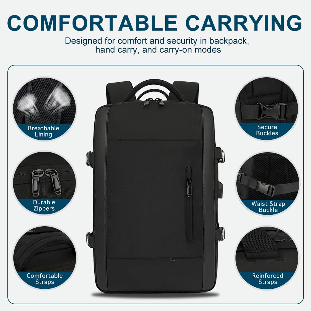 1NEVAN Carry On Backpack, 40L Expandable Travel Backpack for Men &Women, TSA-Friendly Laptop Backpack Fits 15.6 Inch, Carry On Luggage for Airplanes, 40L Backpack for Flight & Weekender
