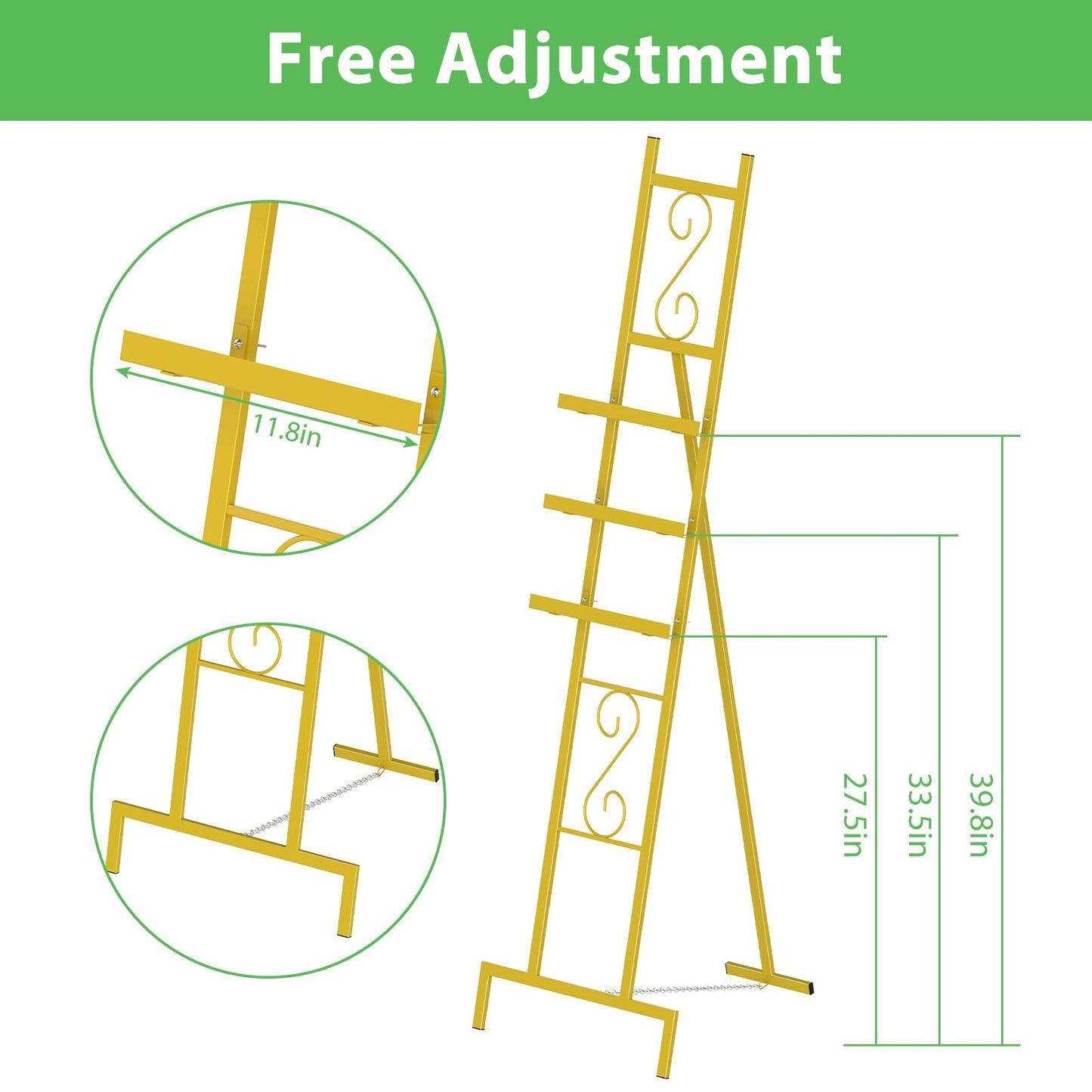 Skcoipsra 58IN Gold Easel Stand for Sign, 3 Tier Adjustable Larger Wedding Welcome Sign Holder, Art Poster Display Stand Free Standing with Chain, 17x17x58 Inch