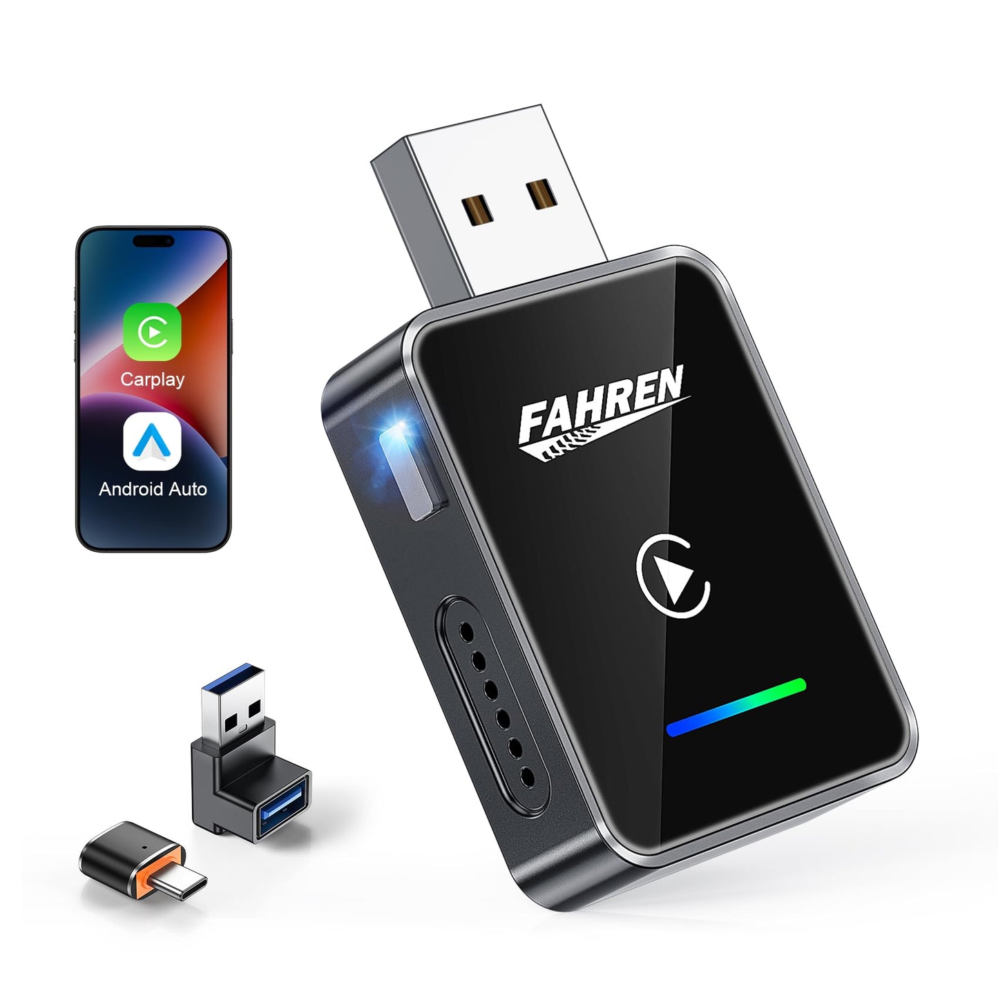 FAHREN 𝟐𝟎𝟐𝟔 𝐔𝐩𝐠𝐫𝐚𝐝𝐞𝐝 2-in-1 Wireless CarPlay Adapter & Android Auto Adapter, One-Click Disconnect & Device Switching, Mini Size 3s Auto Reconnect, Stable 5GHz WiFi & Bluetooth, Plug & Play