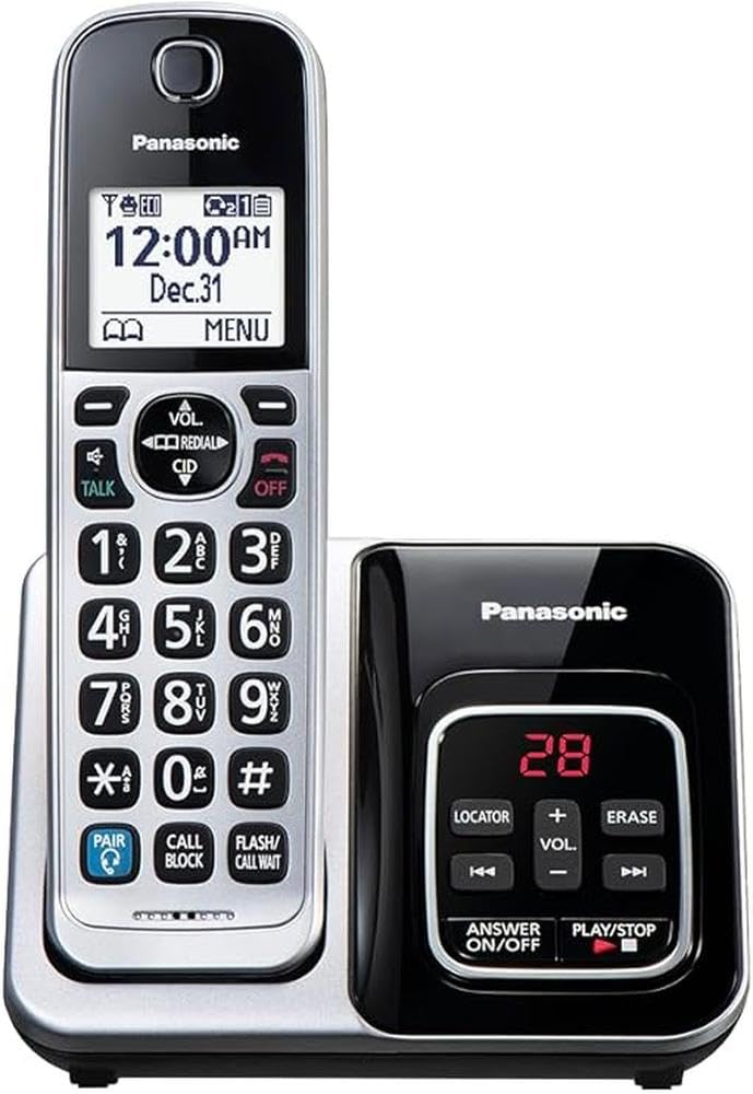 Panasonic Expandable Cordless Phone System, Bluetooth Pairing for Wireless Headphones and Hearing Aids, Smart Call Block, Bilingual Talking Caller ID, 1 Handset - KXTGD890S/KXTGD890C (Silver)
