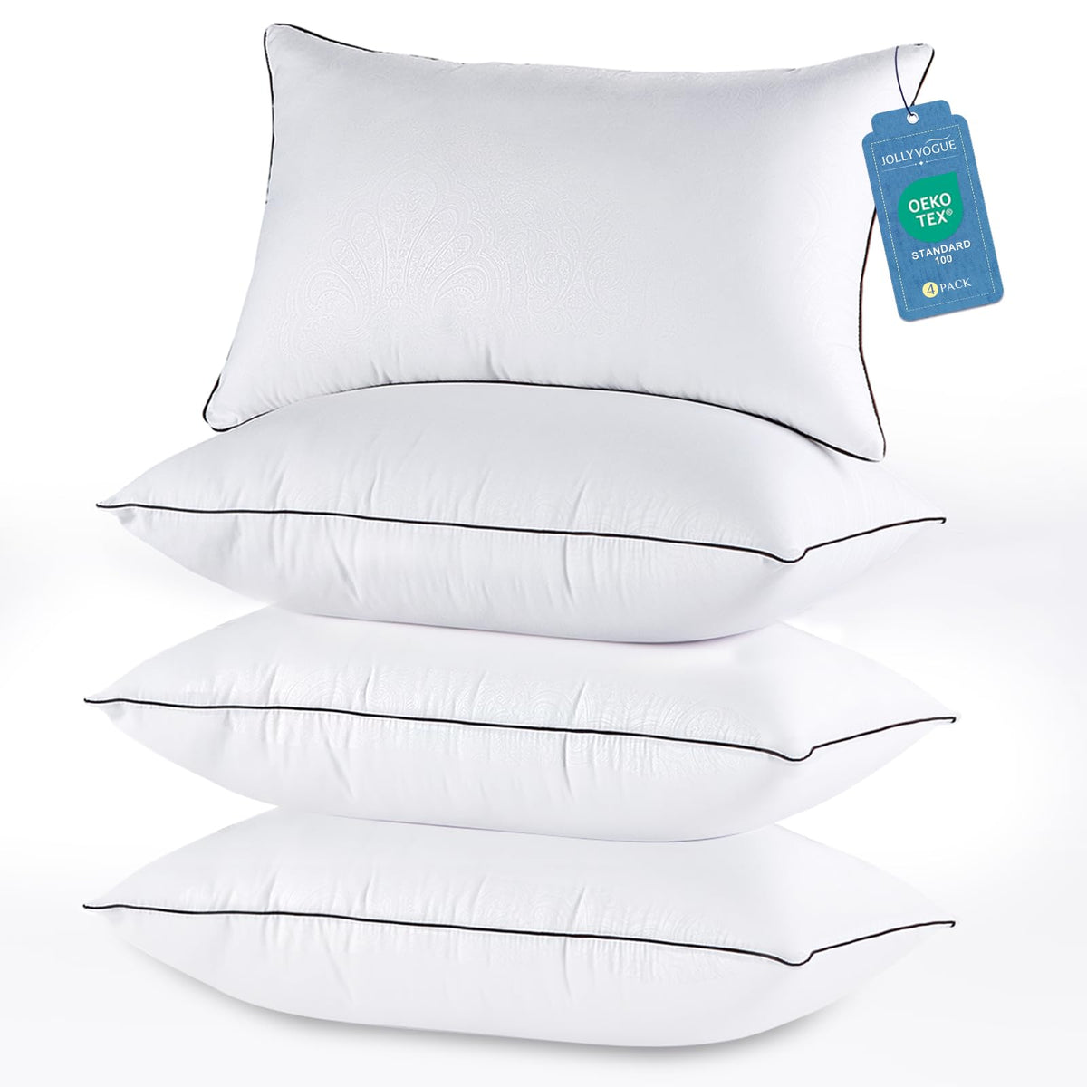 JOLLYVOGUE Queen Size Pillows Set of 4 - Soft & Supportive Down Alternative Bed Pillows for Side & Back Sleepers, Hotel Collection Sleeping Pillows