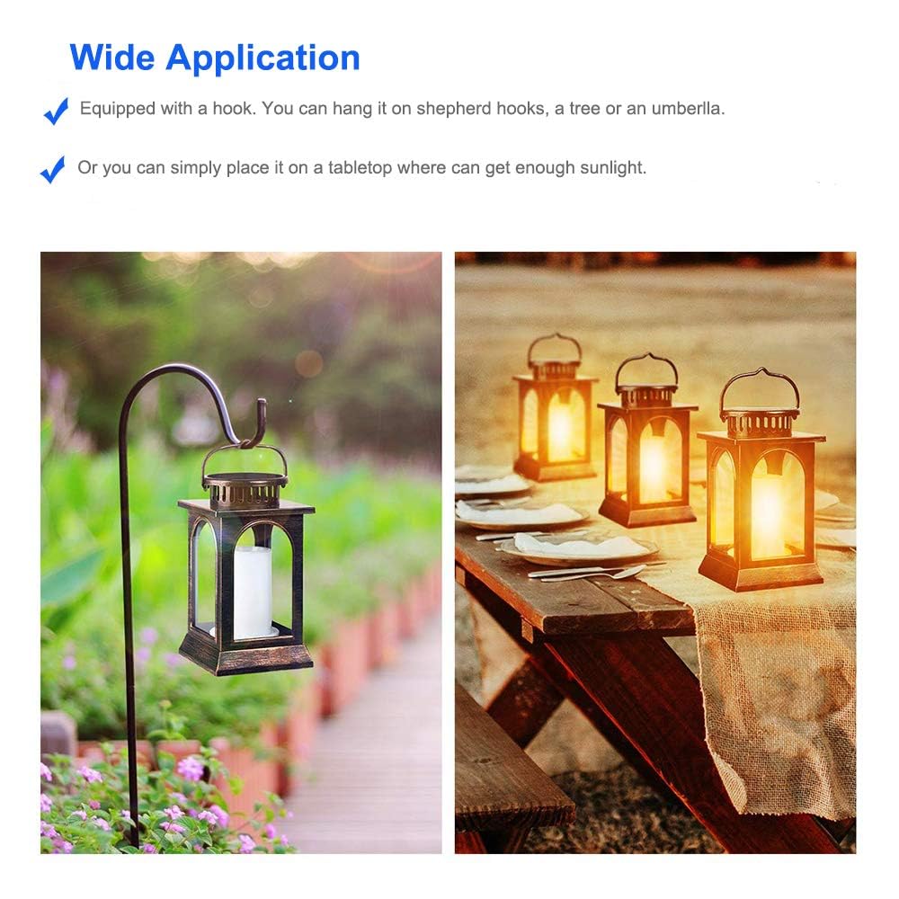 Solarbaby Solar Lantern Lights, Metal Flickering Flame, Solar Lights for Outdoor Use, Hanging Lighting, Solar Powered LED-Flame Lights for Garden, Patio, Path (Bronze, Pack of 2)
