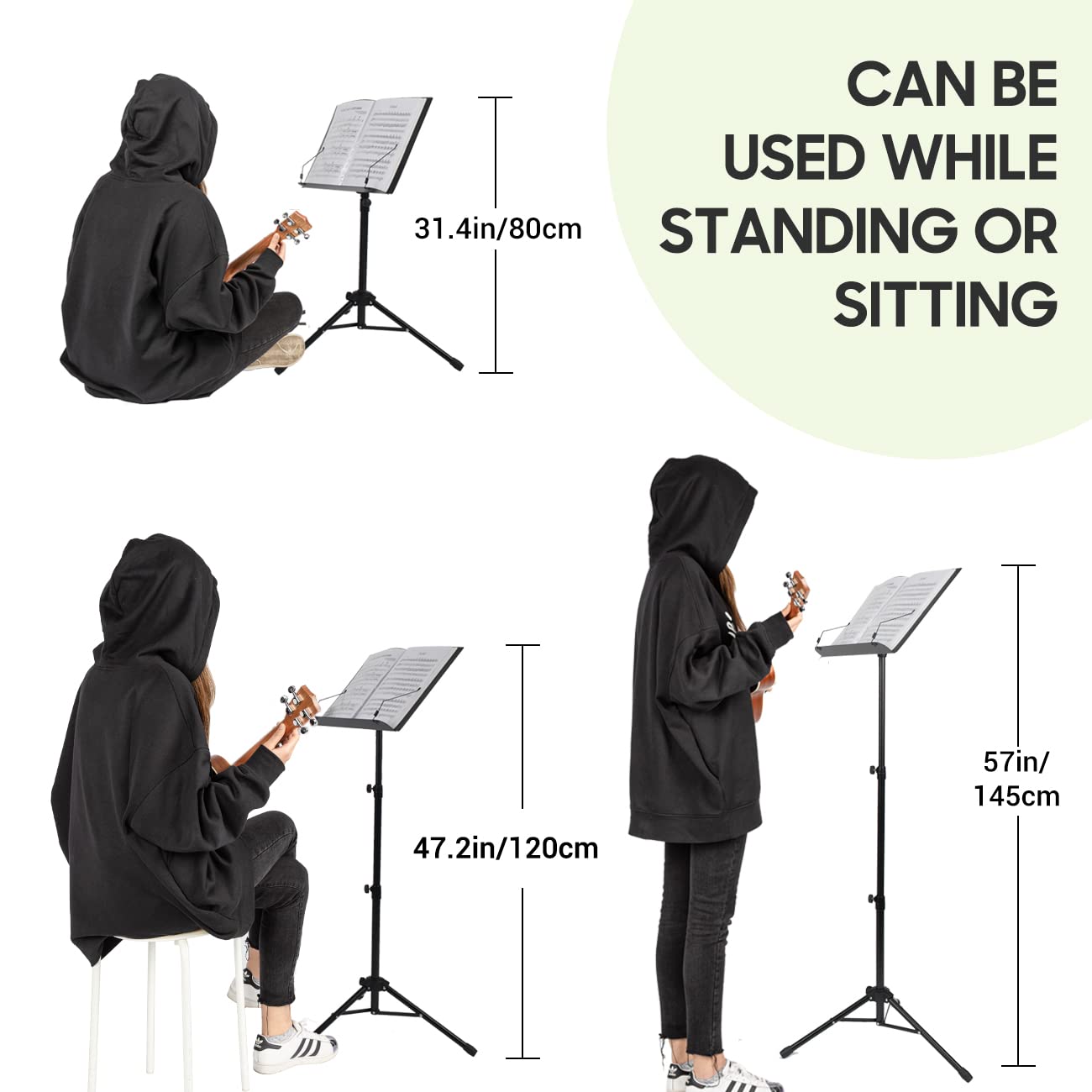 CAHAYA Sheet Music Stand Portable: 2 in 1 Music Stand & Desktop Book Stand with Carrying Bag Foldable for Sheet Music Guitar Saxophone Ukulele