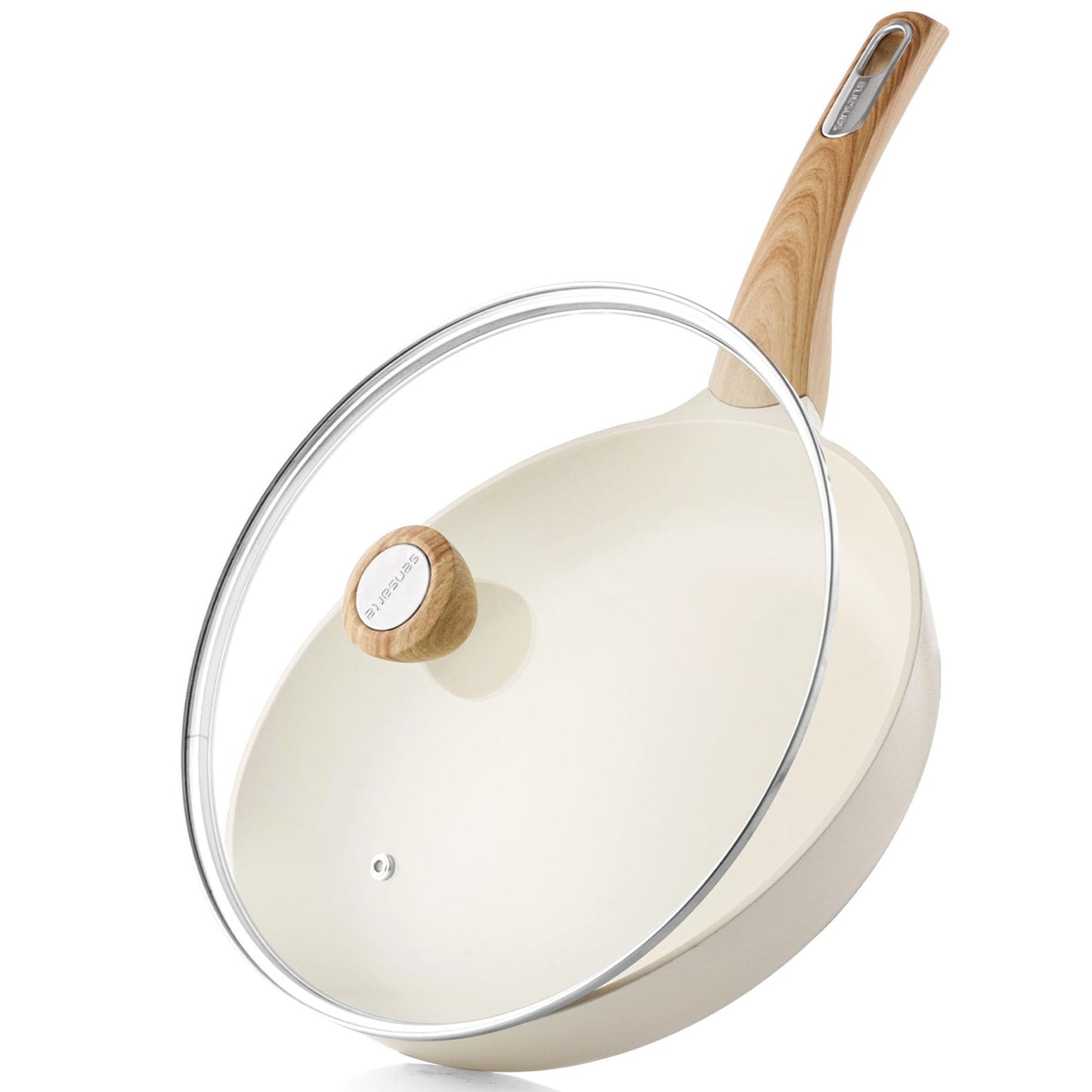 SENSARTE Ceramic Nonstick Frying Pan Skillet with Lid, 9.5/11/12.5 Inch Non Stick Pan Wok, Healthy Kitchen Cooking Sauté Pans, Free of Intentionally Added PFOA/PFAS/PTFE, Induction Compatible, White