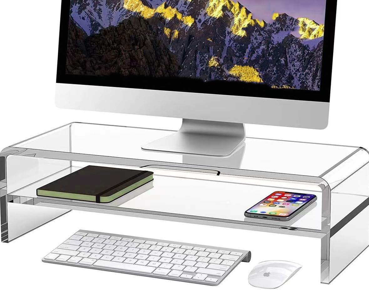 Wymexen Acrylic Monitor Stand, 2 Tier Computer Monitor Stand Riser，Acrylic Computer Monitor Stand Riser for iMac, PC, Desktop, Laptop, TV Screen with Extra Storage Space Home Office (16in)