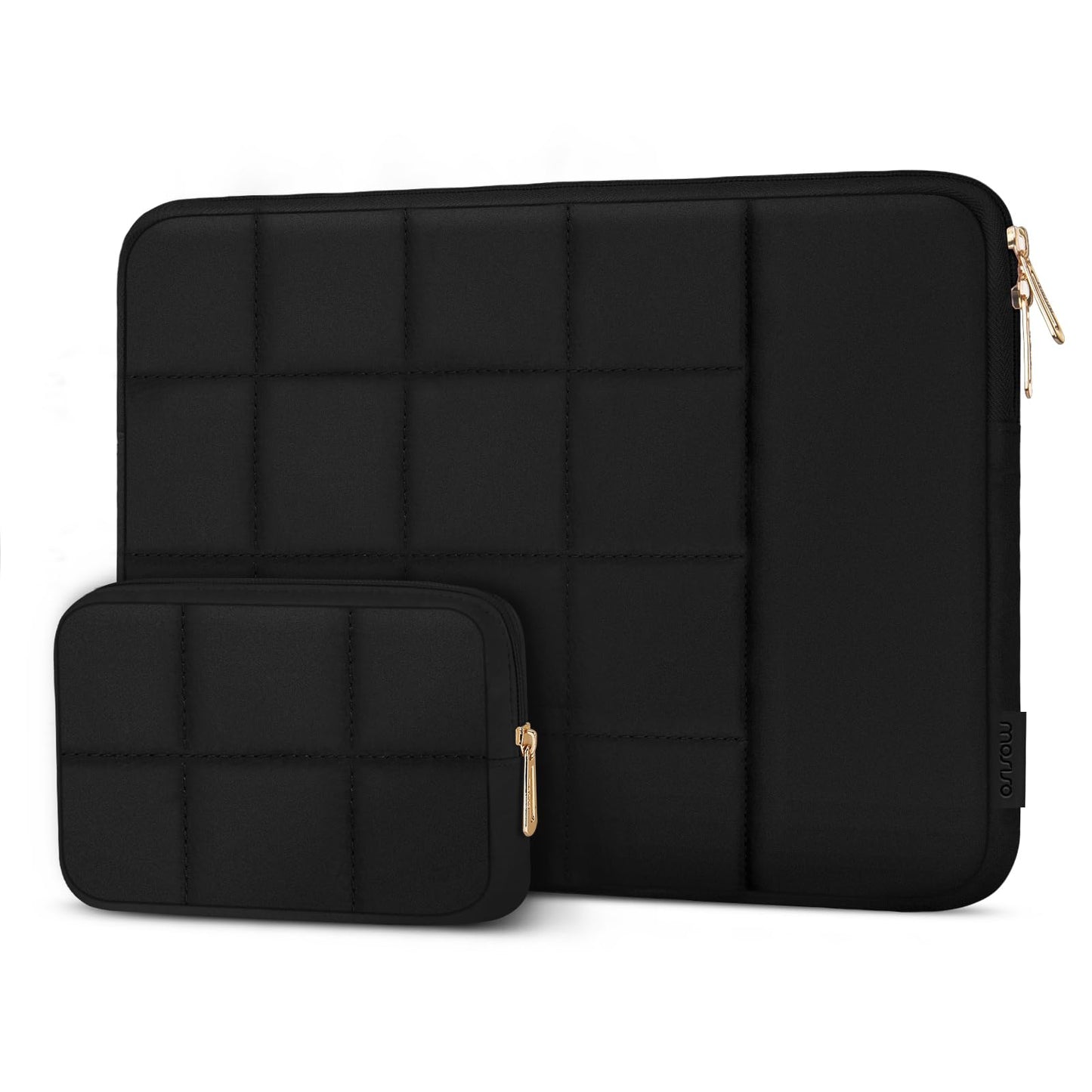 MOSISO Laptop Case 16 inch, 15-15.6 inch Puffy Laptop Sleeve Compatible with MacBook Pro 16 M5 M4 M3 M2 M1, HP Acer Dell Lenovo,Twelve Square Quilted Bag with Vertical Pocket&Small Case, Black