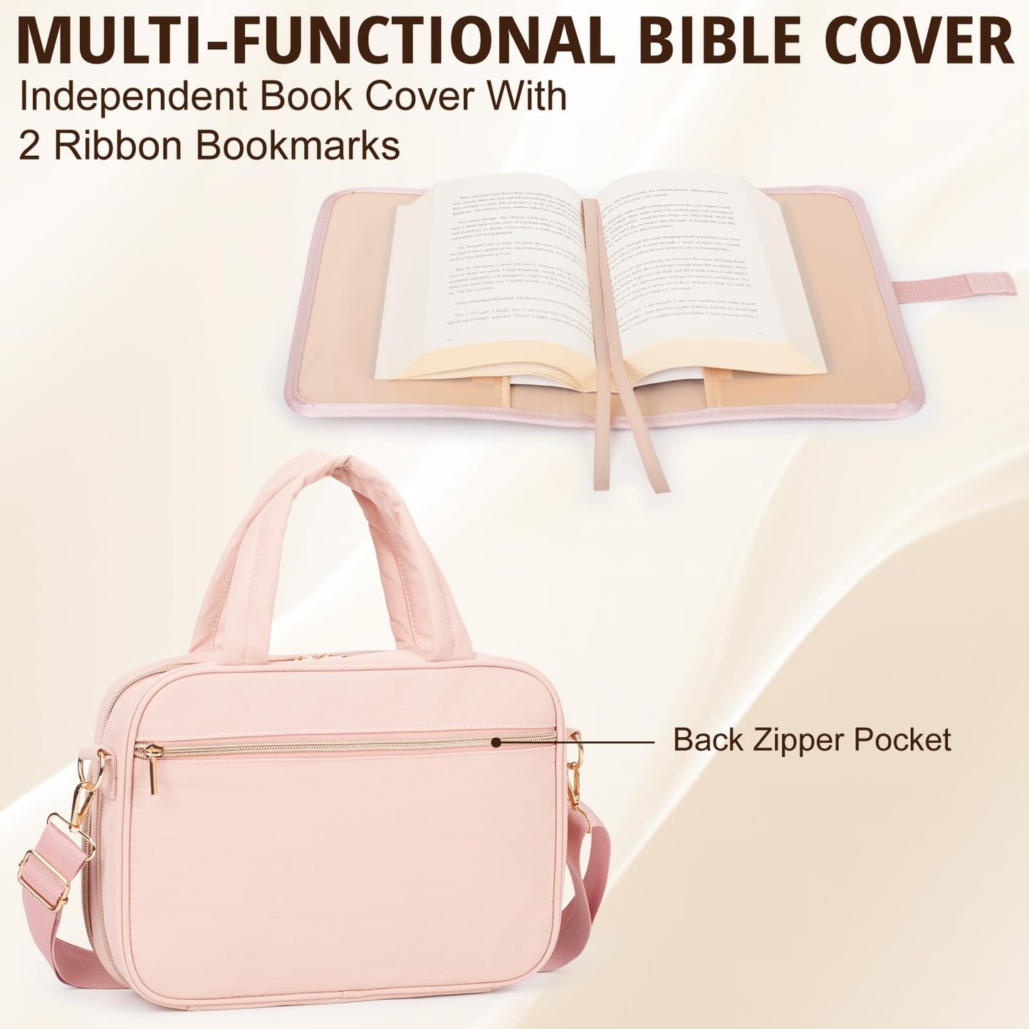 Large Bible Cover for Women,2 Compartments Bible Carrying Case With Handles Shoulder Strap, Soft Puffy Quilted Bible Bags With Book Cover Organizer, Scripture Tote For Church Study Supplies