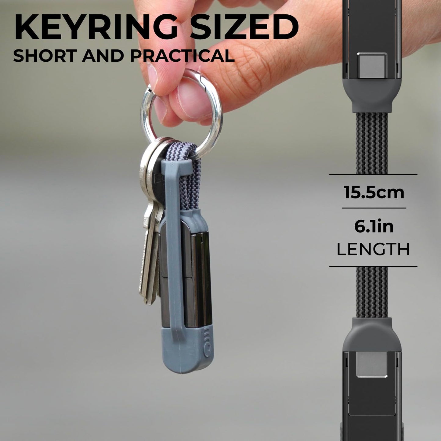 Rolling Square inCharge XS - 240W 4in1 Keyring Cable | Fast Charging & Data Transfer | Universal USB C/Lightning/USB Cable with Metal Housing | N52 Magnets | Eco-Friendly | Black