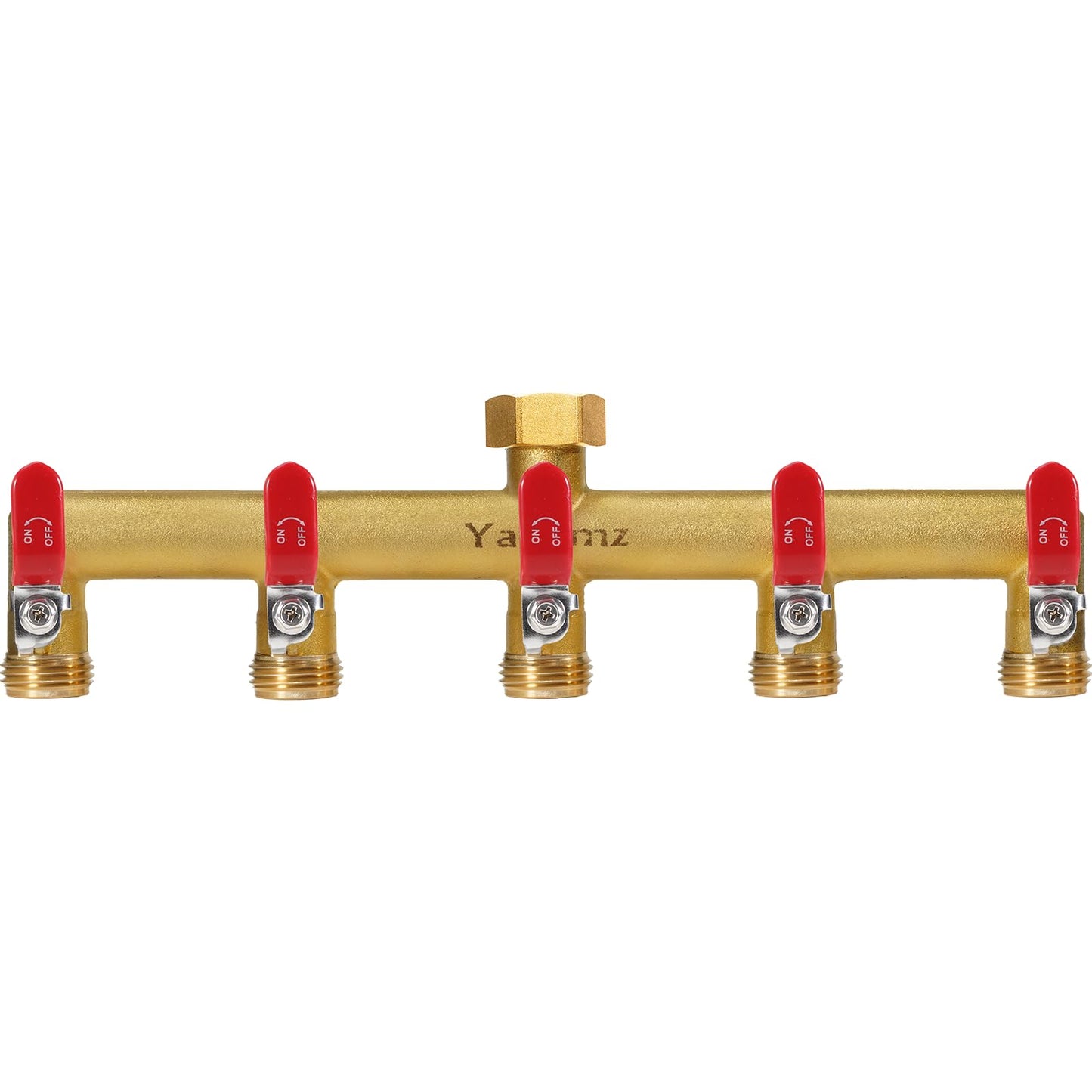 Yayamz Garden Hose Splitter, 3/4” Rust and Freeze Resistant Outdoor Hose Manifold with 5 Red Extra Long Handles Faucet Adapter-Heavy Duty Brass 5-Way Valve