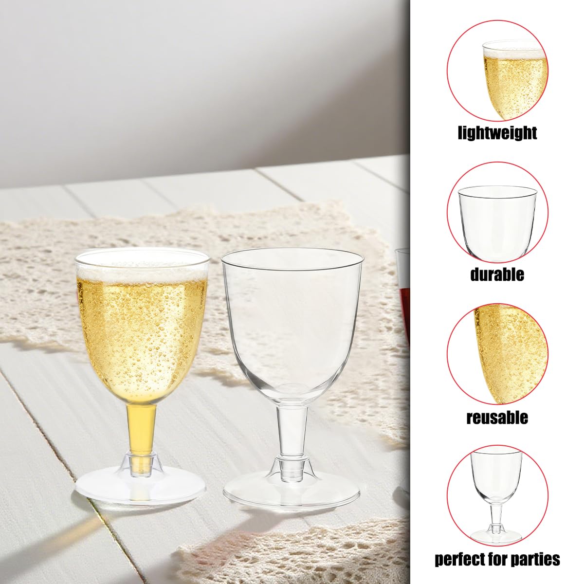 Hyuetrsa 75 Pack Plastic Wine Glasses 5oz Reusable Stackable Cups, Disposable Wine Cups with Stem Stackable Plastic Goblets for Outdoor Parties, Weddings, Birthdays, Picnics