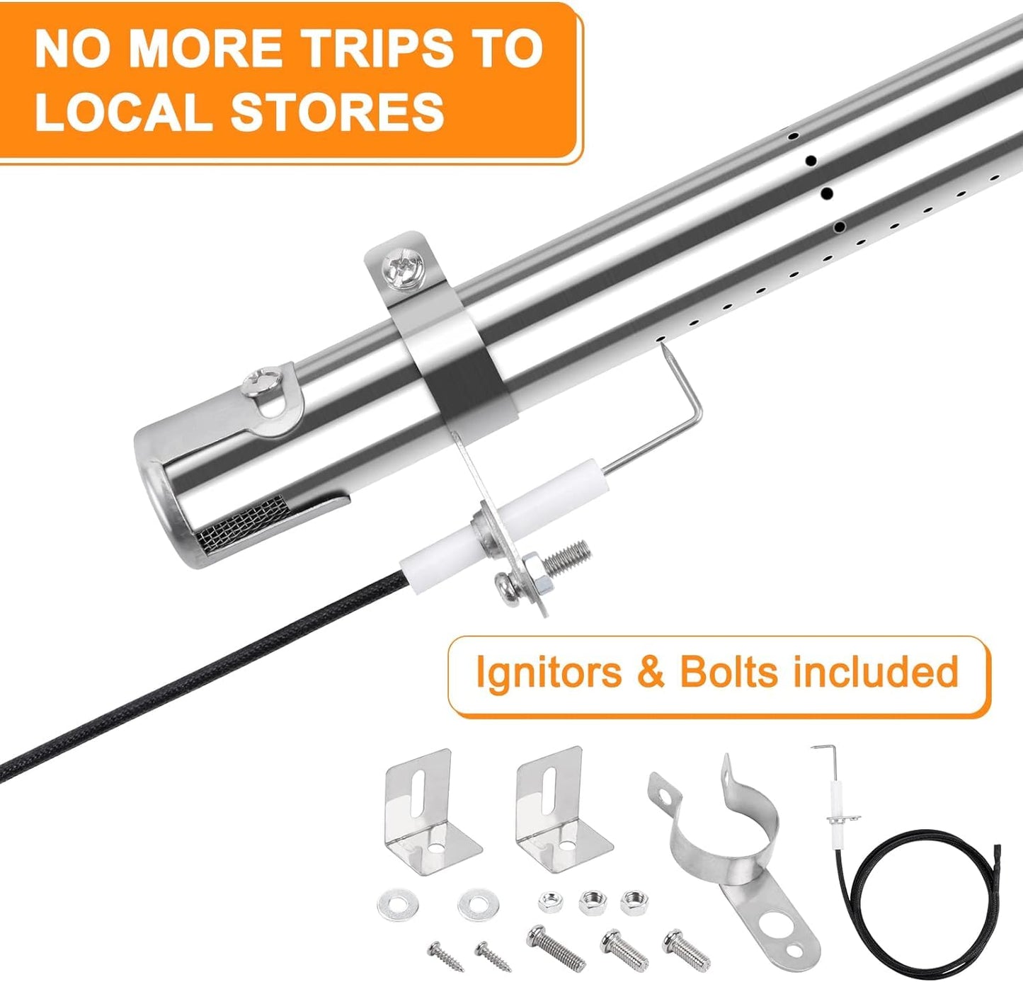 GFTIME 12" to 17" Universal Grill Burner Tube, 11.8" to 28" Heat Plate, Burner Cover for Charbroil, FirePlus, Fire Mountain, CosmoGrill, Campingaz Gas Grill, Stainless Steel BBQ Replacement Parts