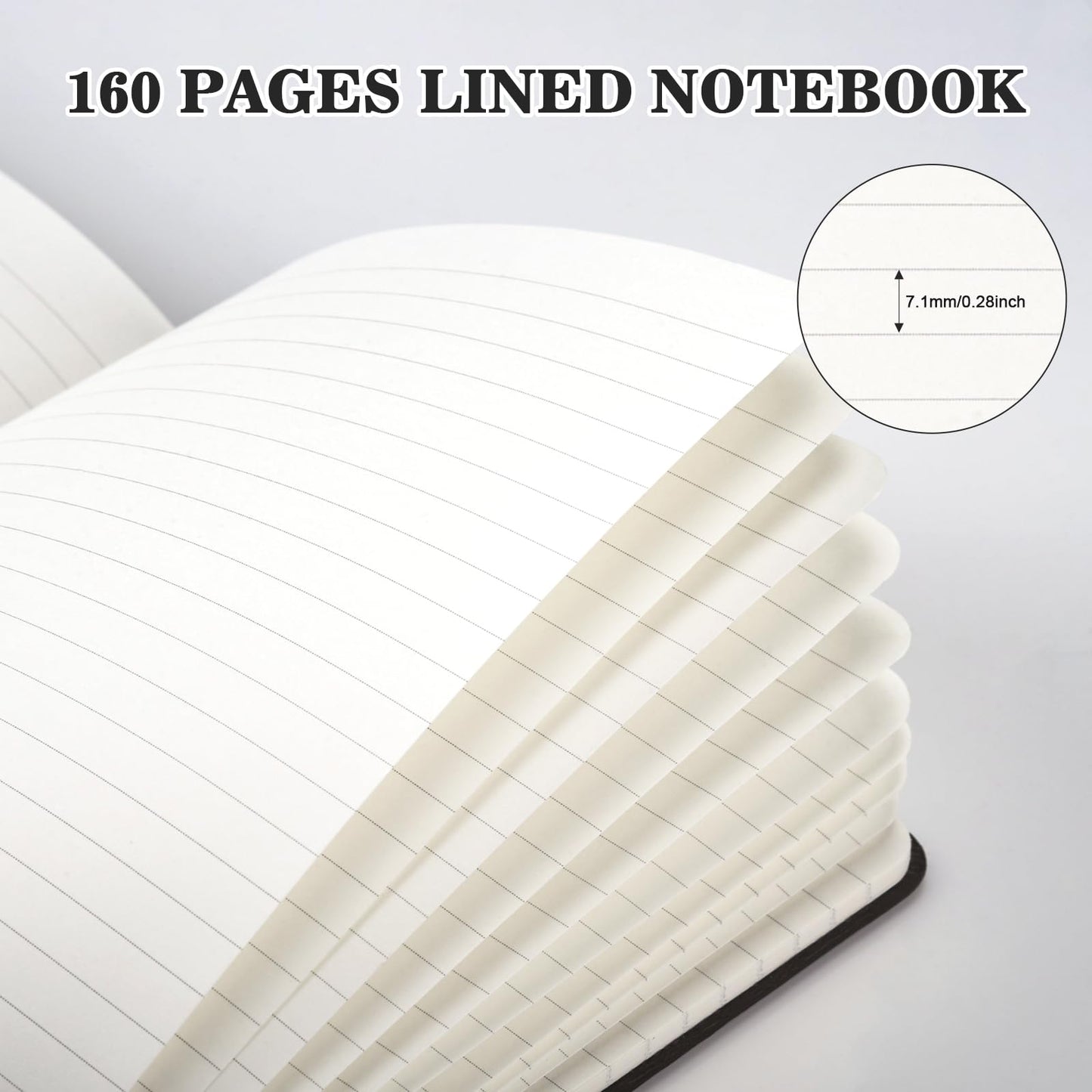 OMEYA 8 Pack Lined Journal Notebooks for Work, 100gsm Thick Paper, 5.7"x 8.3", A5 College Ruled Black Notebook Bulk, Leather Journal for Writing, Hardcover Notebooks for School, Office, Journal for Men