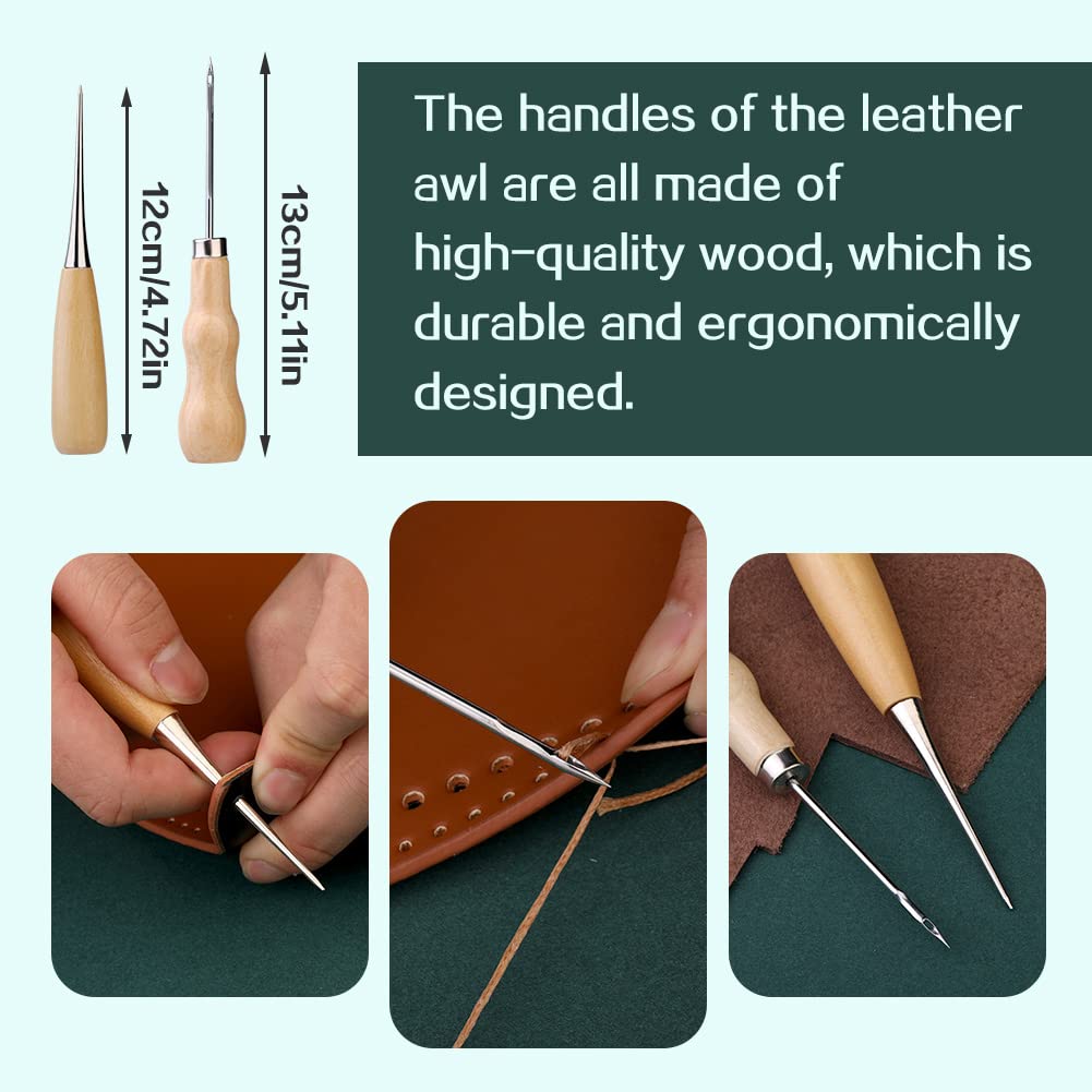 LUNARM Leather Working Tools, Leather Craft Tools and Supplies with Waxed Thread Punch Groover Awl Carving Knife Tracing Wheel for Beginners and Professionals Leather Tooling Kit for DIY Craft