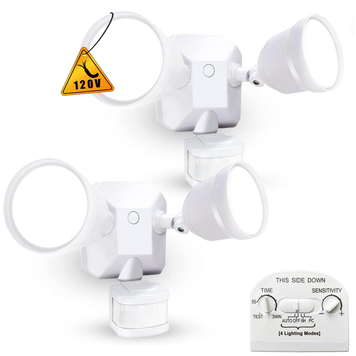 EMANER Motion Sensor Outdoor Lights, Dusk to Dawn Porch Flood Light 5000K, 4-Mode, 2800lm Wired Security Spotlight Wall Mount for Garage Porch Soffit Under Eave (2-Pack, White)