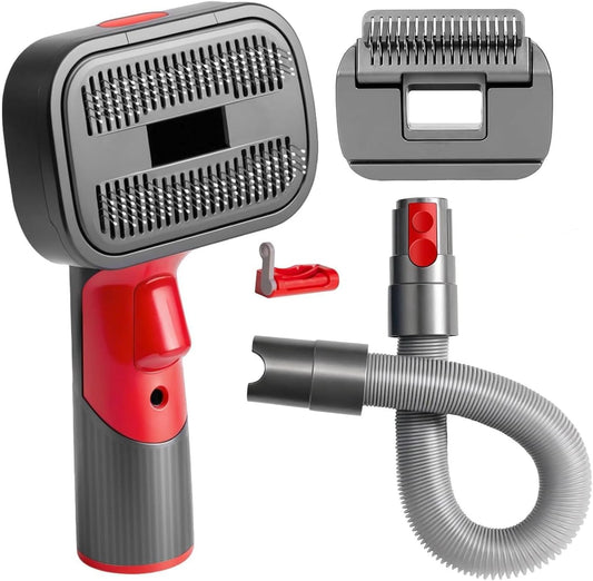 2-in-1 Pet Grooming Kit – Compatible with Dyson V7 V8 V10 V11 V15 Gen5, Dog Hair Vacuum Attachment, Self-Cleaning Brush Removes Hair, Dander & Undercoat, Extended Hose & Trigger Lock