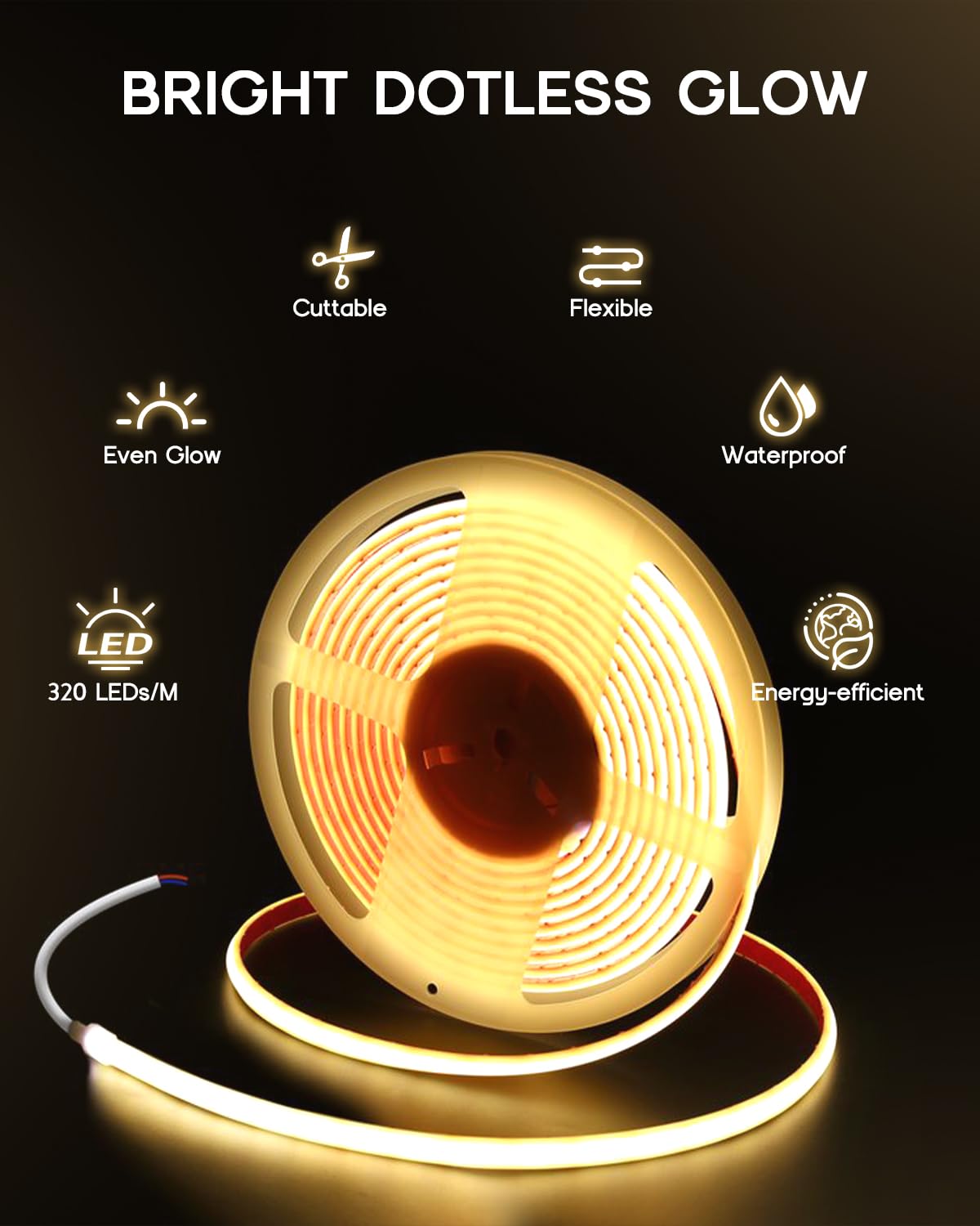 COB LED Strip Lights Warm White 3000K,12V 32.8ft IP67 Waterproof High CRI 95Ra+ Super Bright,Flexible Boat Lights for Fishing Night Outdoor Bathroom Swimming Pool(Power Supply Not Included)