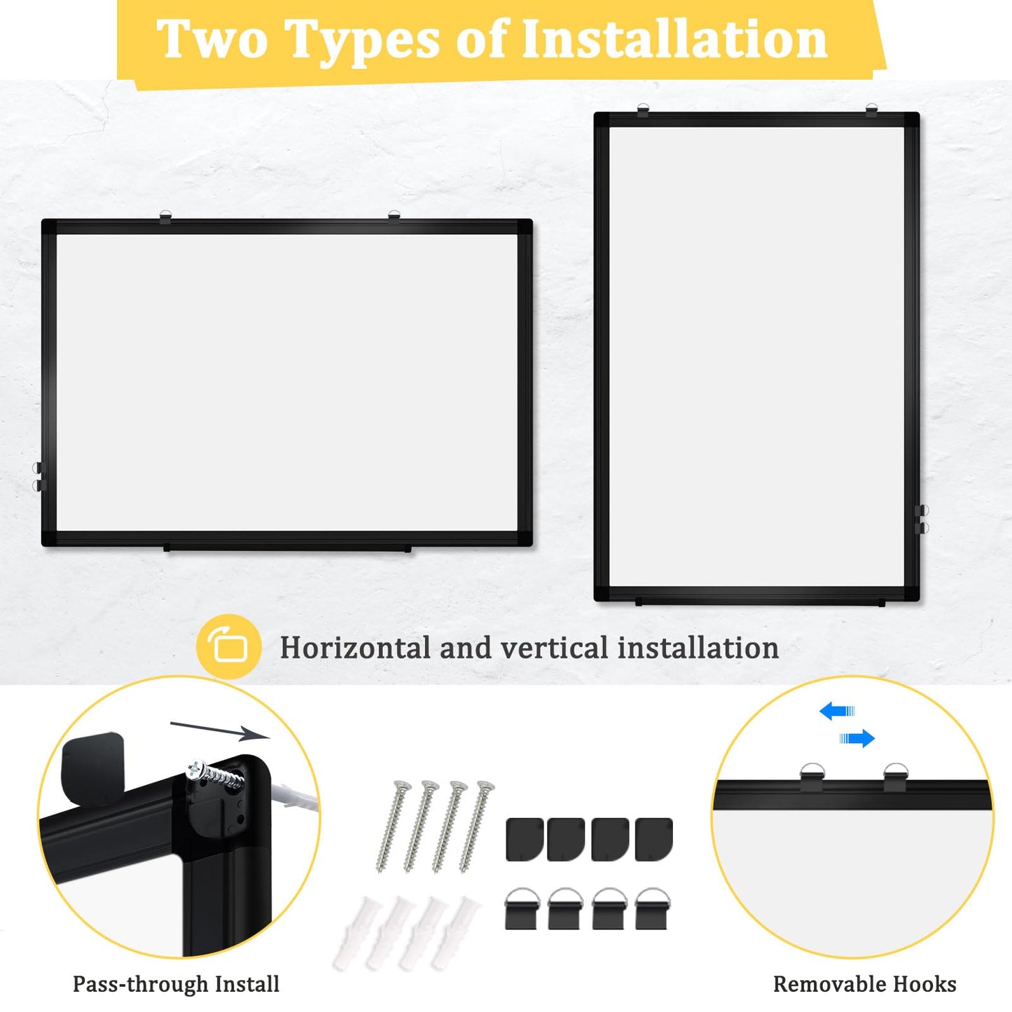 AMUSIGHT Double-Sided Magnetic Whiteboard, 36" x 24" Dry Erase Board Black Aluminum Frame for Wall, White Board Dry Erase Marker Board for Kitchen, Memo, School, Home, Office