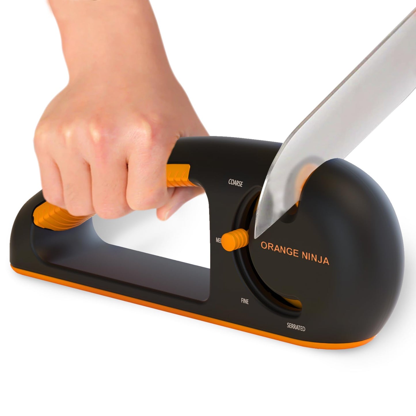 Orange Ninja 4-Stage Knife Sharpener - Premium Kitchen Knife Sharpeners - Adjustable Handheld Manual Knife Sharpeners for Kitchen Knives, Knife Sharpener, Chefs & Serrated Knife by Sharp Pebble