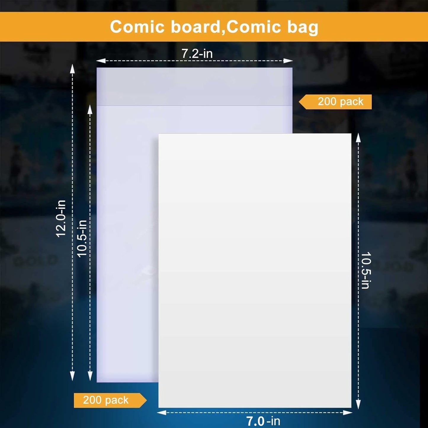 KKU 200 Count Comic Book Bags and Boards, Crystal Clear Acid Free Comic Bags and Boards, Book Storage