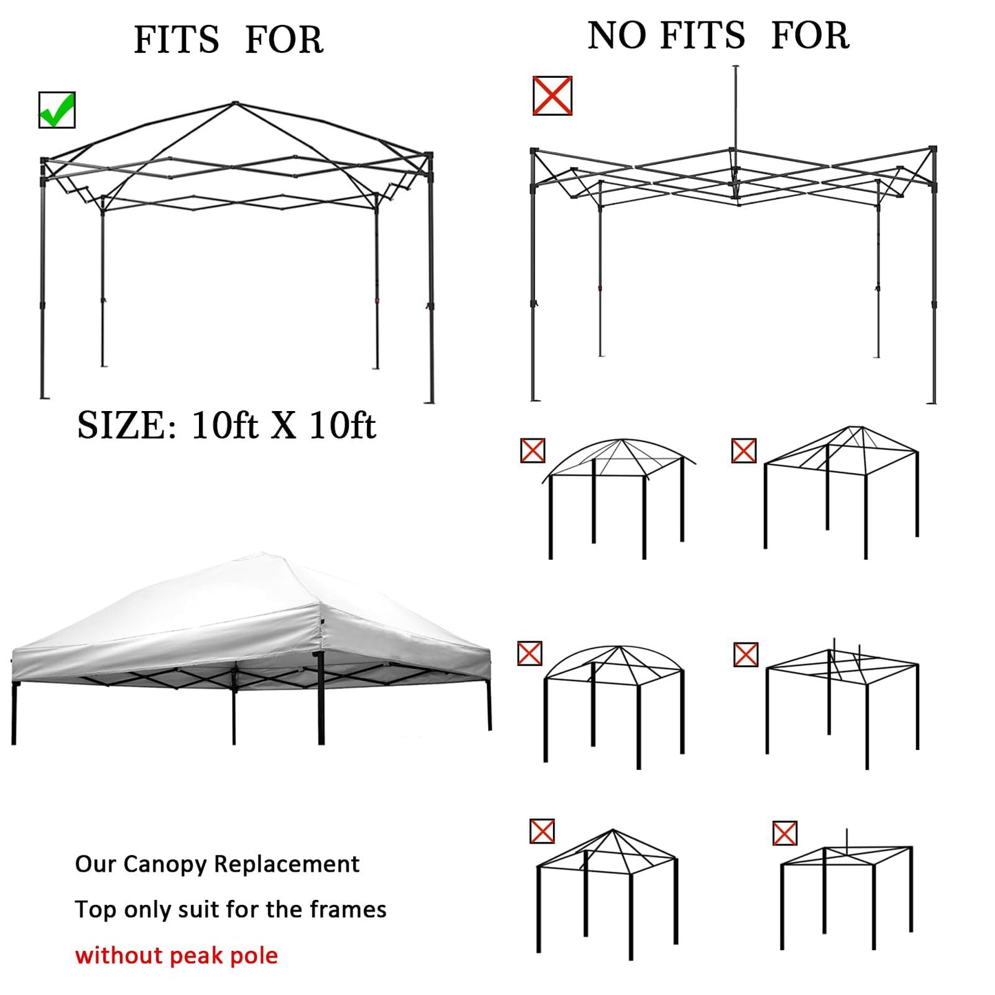 10x10 Canopy Replacement top,10x10ft Pop Up Canopy Top Cover,Silver Coated Replacement Canopy top for Straight Leg Canopy Frame,White(1 PCS Top Cover Only)