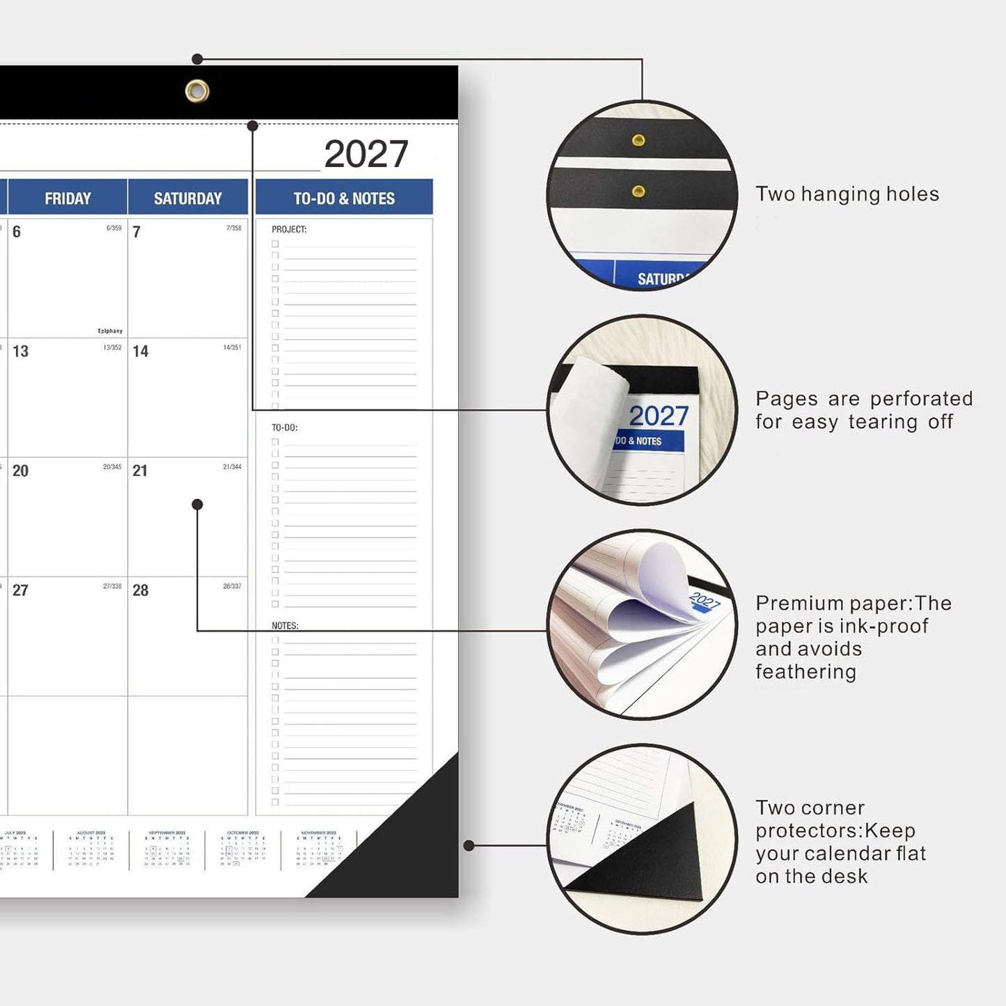 Large Wall Calendar 2026.7-2027.12: Desk Calendar 21.96 x 16.96 Inches,Large Desk Calendar Runs From July 2026 - December 2027 for Home Office Planning and Organizing Family Planner with Notes, Pocket (Simple Style)