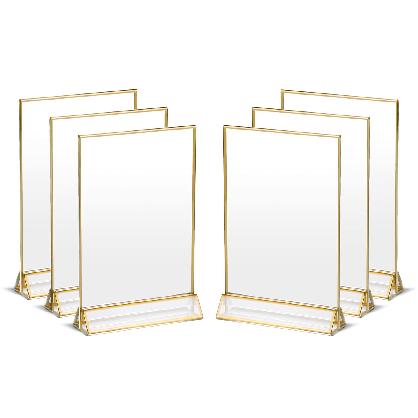 UNIQOOO Acrylic Sign Holders with Golden Border, Portrait View, Pack of 6 | 4x6 Inches Double Sided Clear Frame, Perfect for Wedding reception, Centerpiece, Decoration, Party,Anniversary, Event