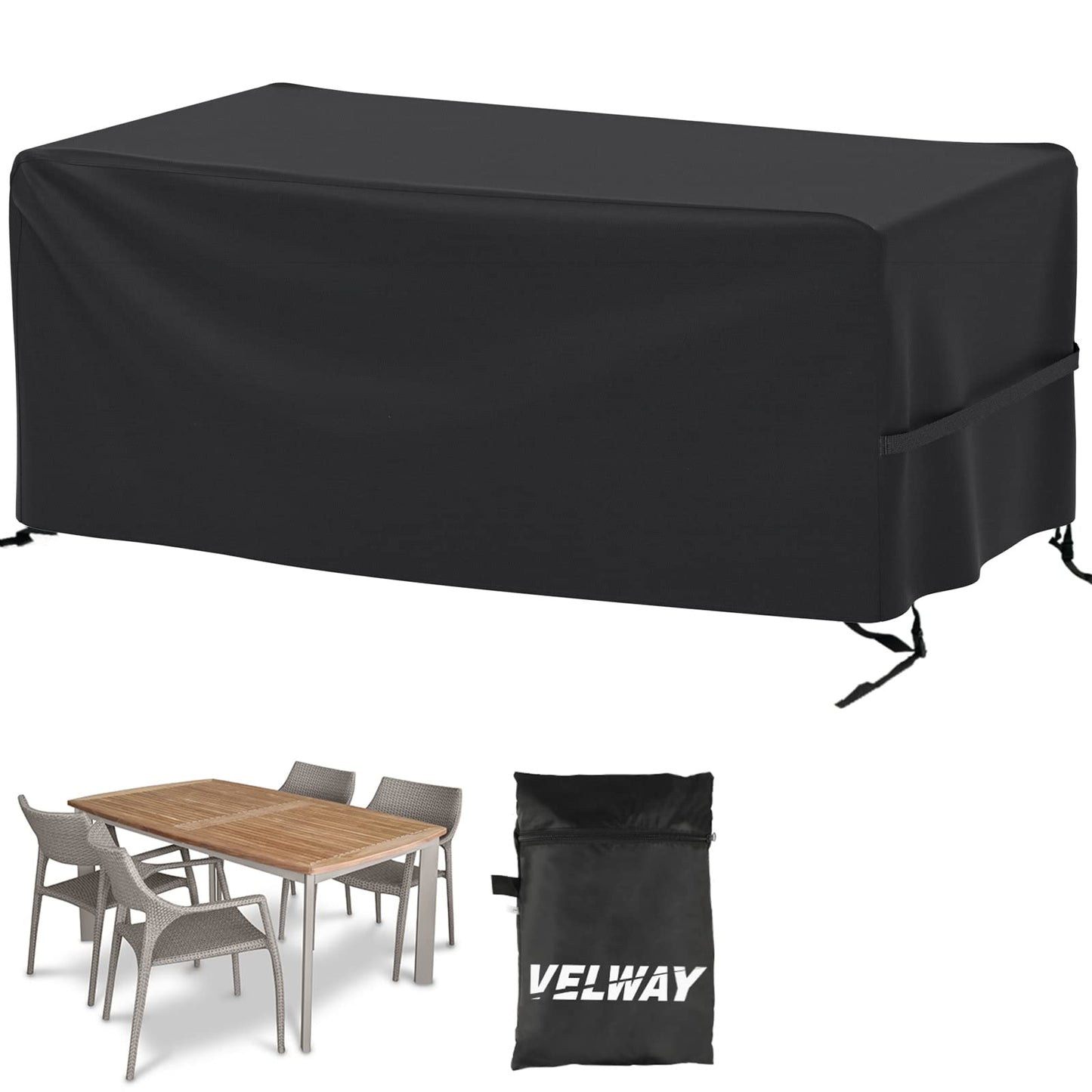 Velway Patio Furniture Cover Waterproof Outdoor Super Windproof, 67"Lx37"Wx28"H with Seal Tape at Seams, UV Resistant Patio Table and Chair Cover with Side Adjustable Straps, 4 Windproof Buckle Straps