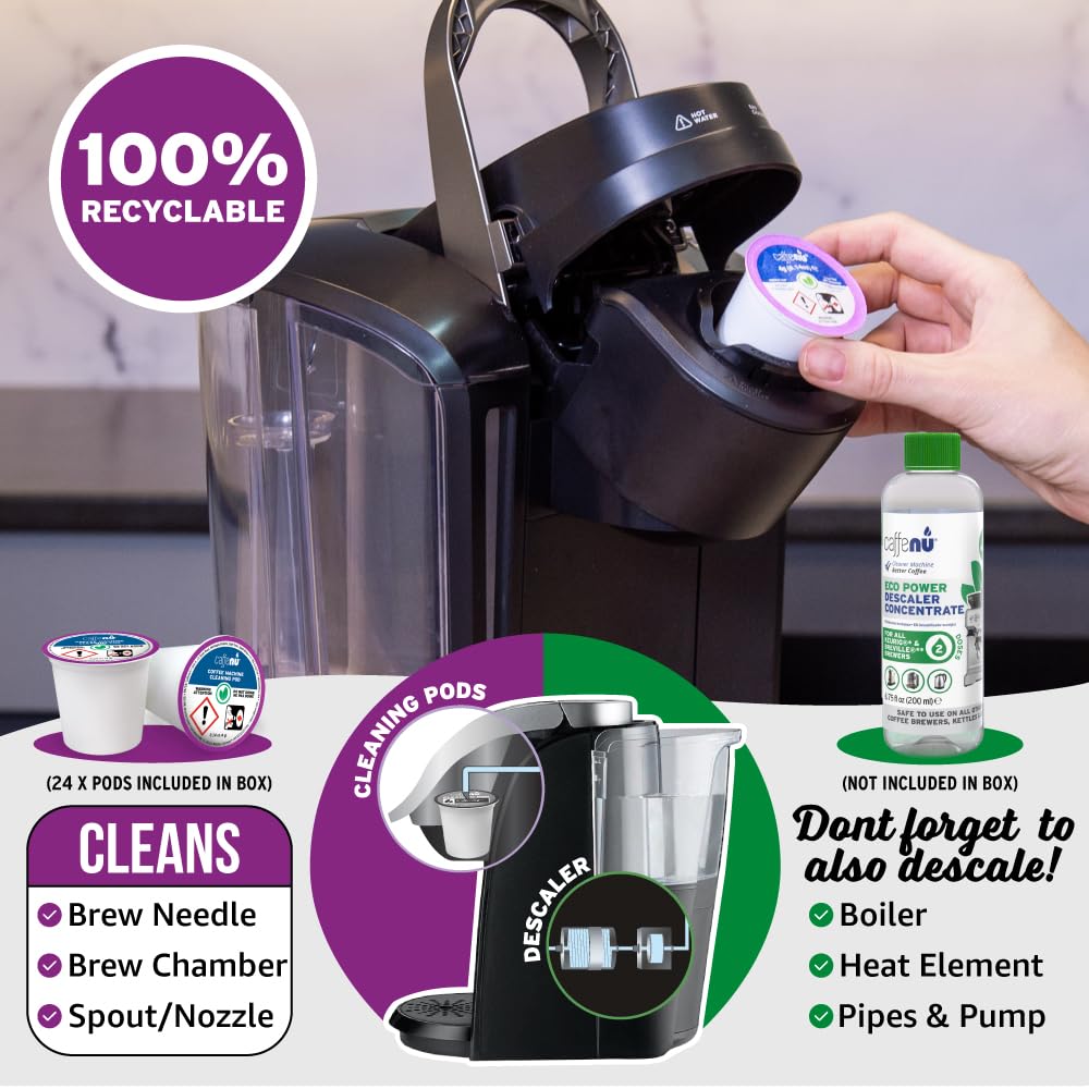 Keurig Compatible Cleaning Pods. 24 Rinse Pods Cleaner Kit. Eco Friendly, Removes Stale Coffee Residue & Stains. Keurig 1.0 & 2.0 Machines.