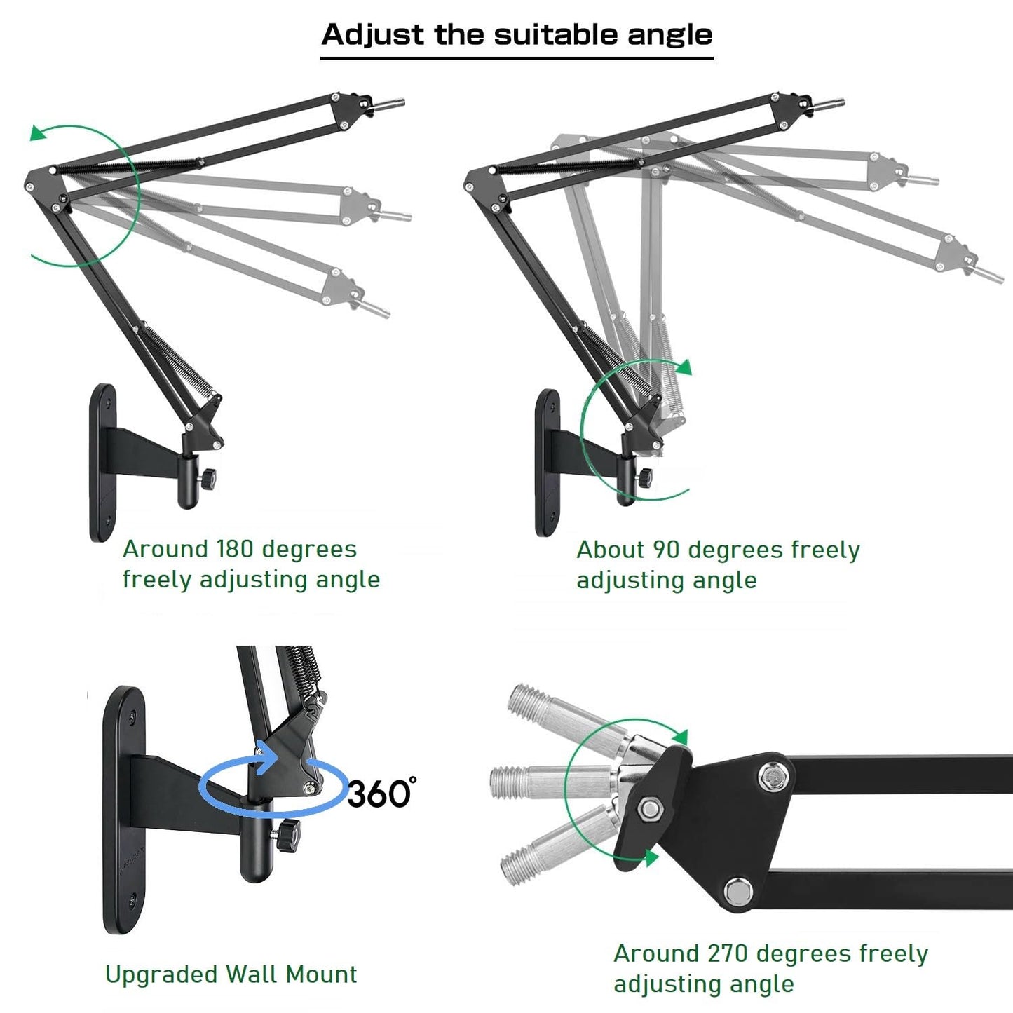 Upgrade Mic Wall Mount,Microphone Boom Arm Wall Stand Holder for Logitech Blue Yeti,Razer,HyperX,Shure,Rode Mic Broadcasting, Voice-Over Sound,Streaming and Recording-booth