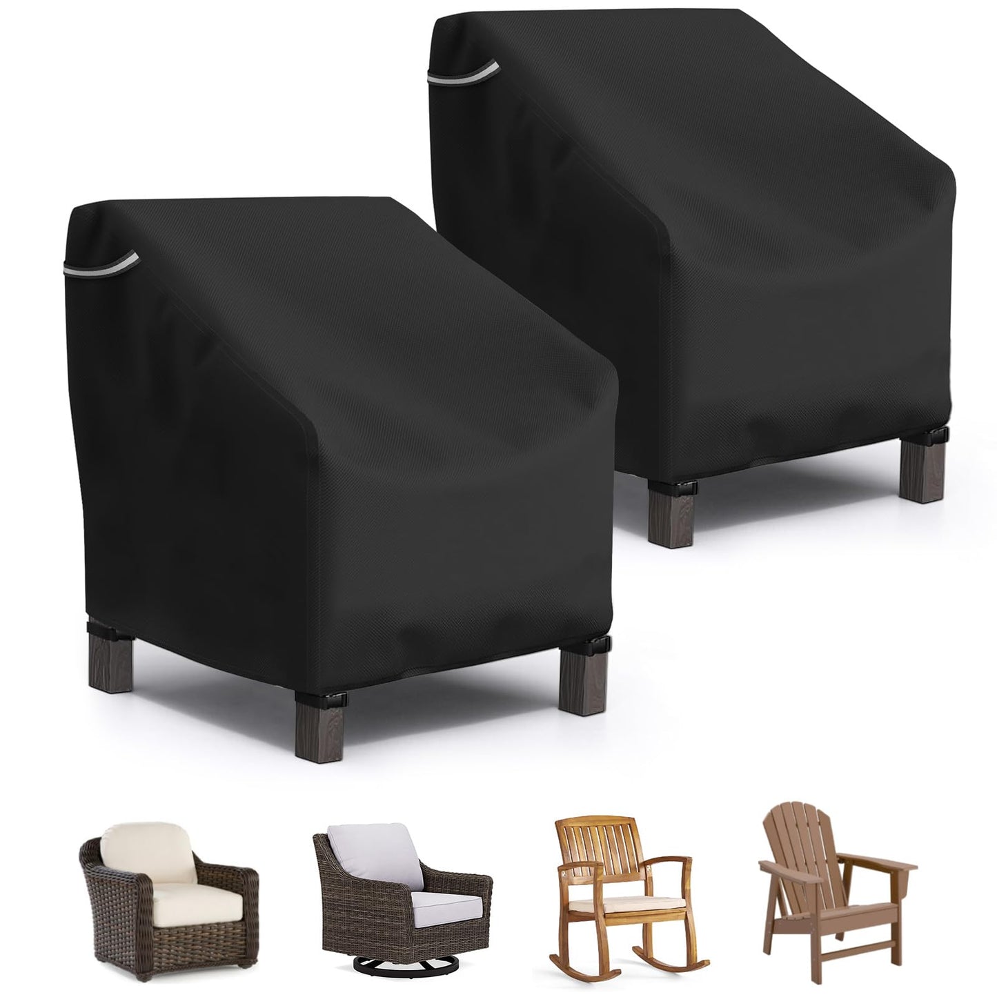 STARTWO Patio Chair Covers 2 Pack,Heavy Duty Outdoor Furniture Covers Waterproof Fit for Lounge Deep Seat 29" W x 30" D x 36" H,Black