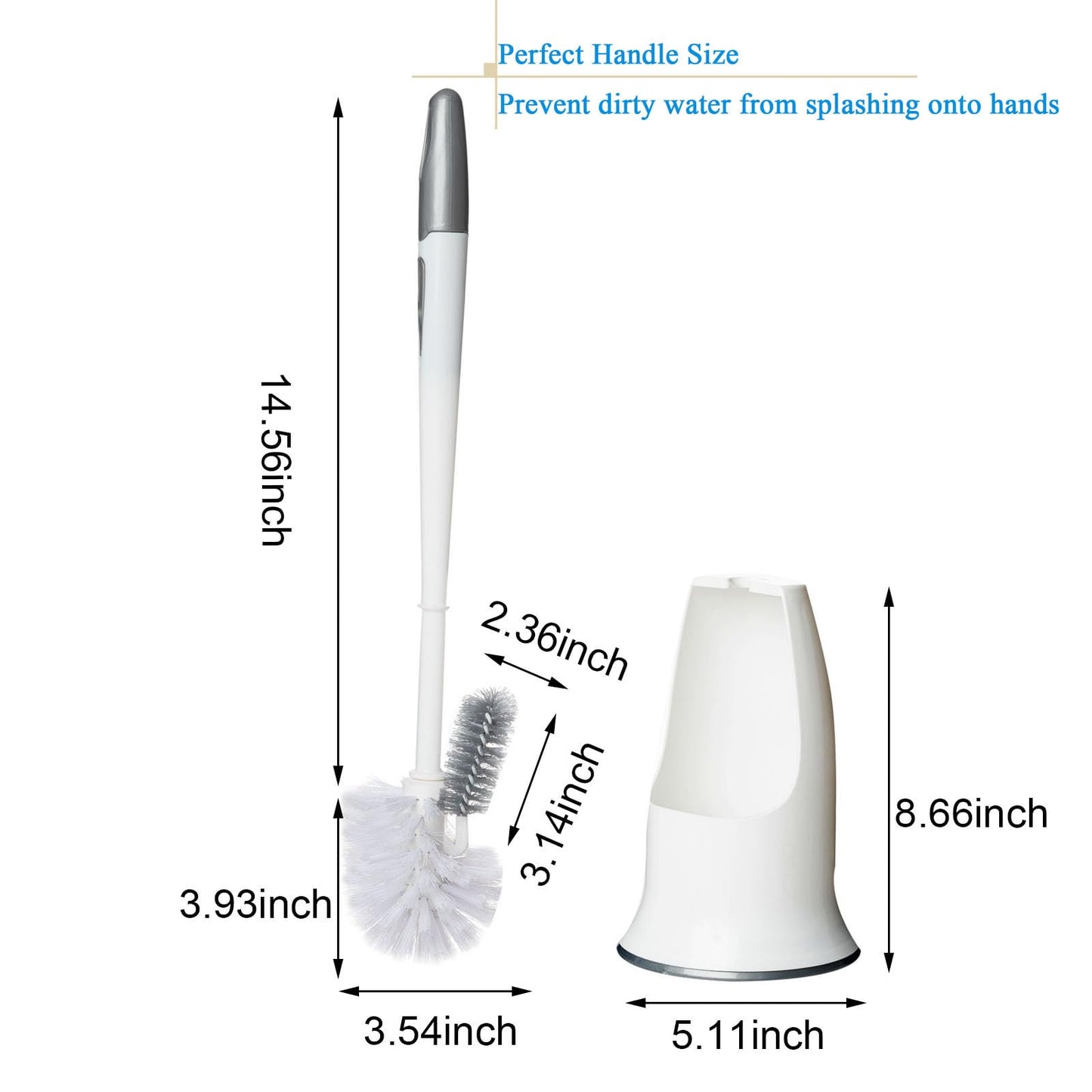 Ryhiac 2 Pack Toilet Bowl Brush with Holder for Bathroom, Under-Rim Double Brush Head, Long Handle Household Cleaning Brushes Set (2 Pack Grey Brush with Holder)